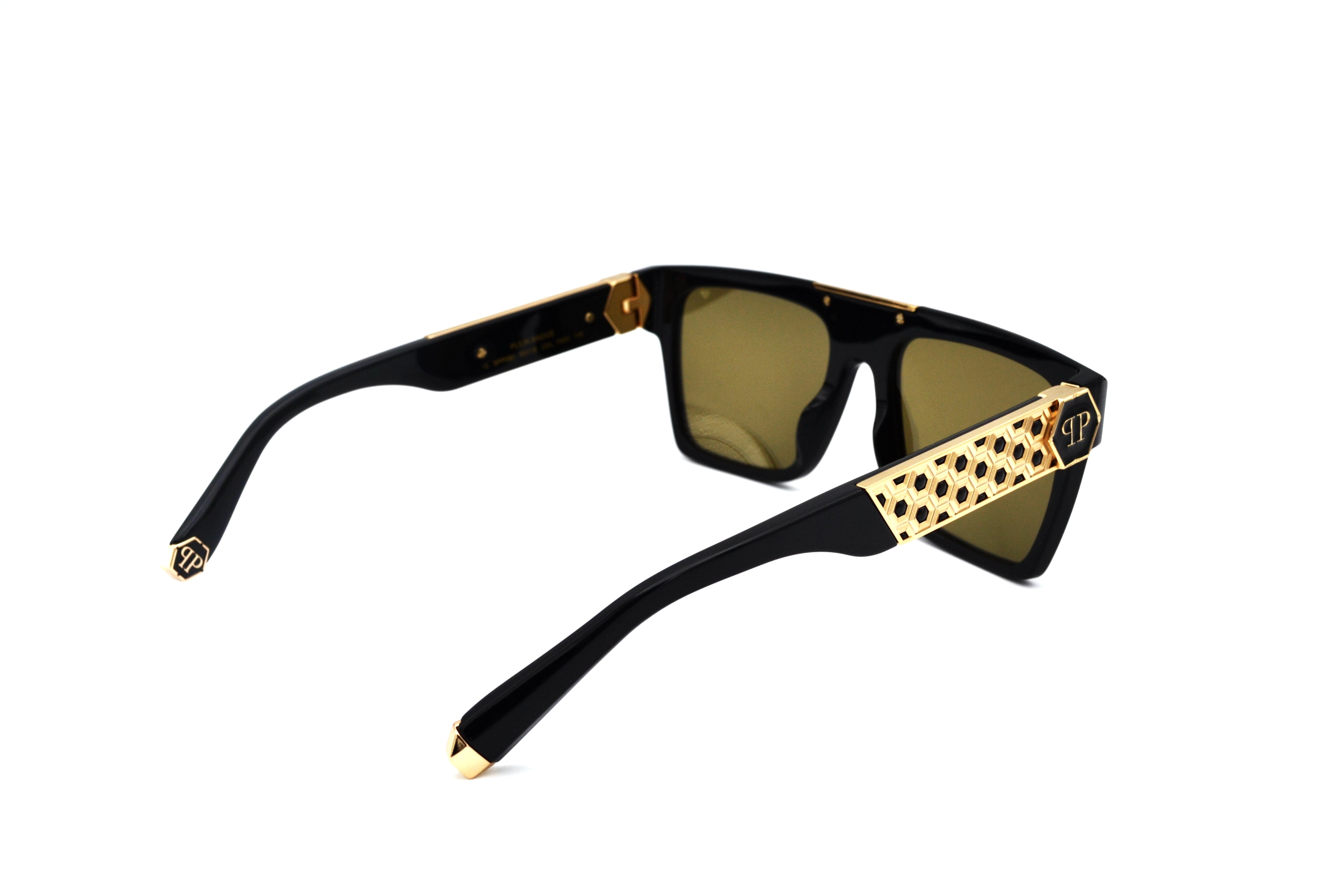 Philipp Plein Sunglasses - 23K Gold Plated - Plein Badge SPP080 700G Acetate and gold plated design for men