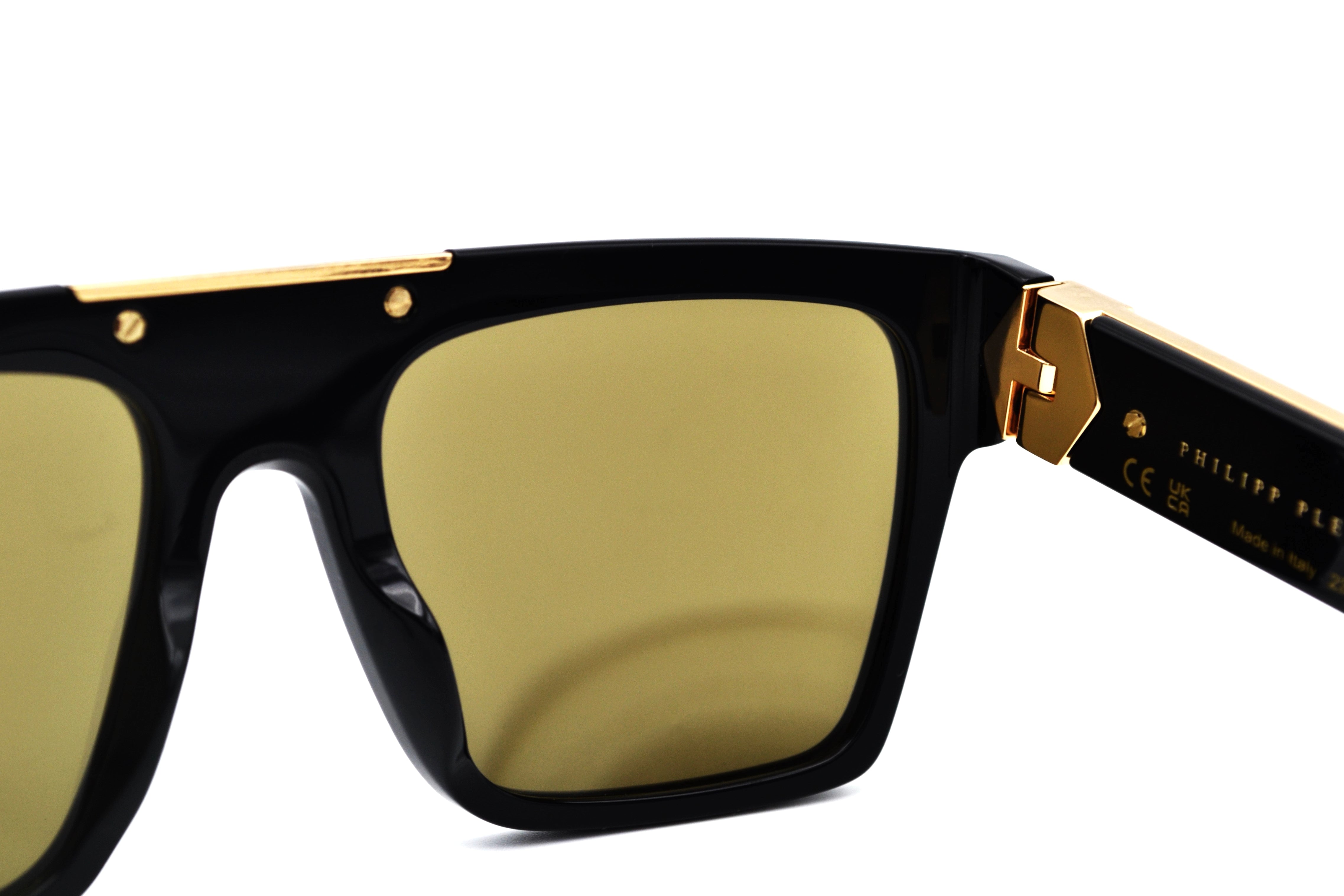 Philipp Plein Sunglasses - 23K Gold Plated - Plein Badge SPP080 700G Acetate and gold plated design for men