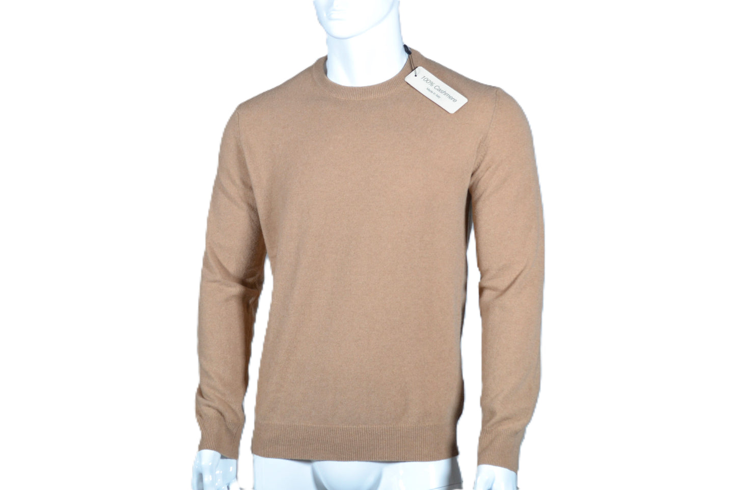 100% cashmere sweater, Made in Italy with round neck, camel color