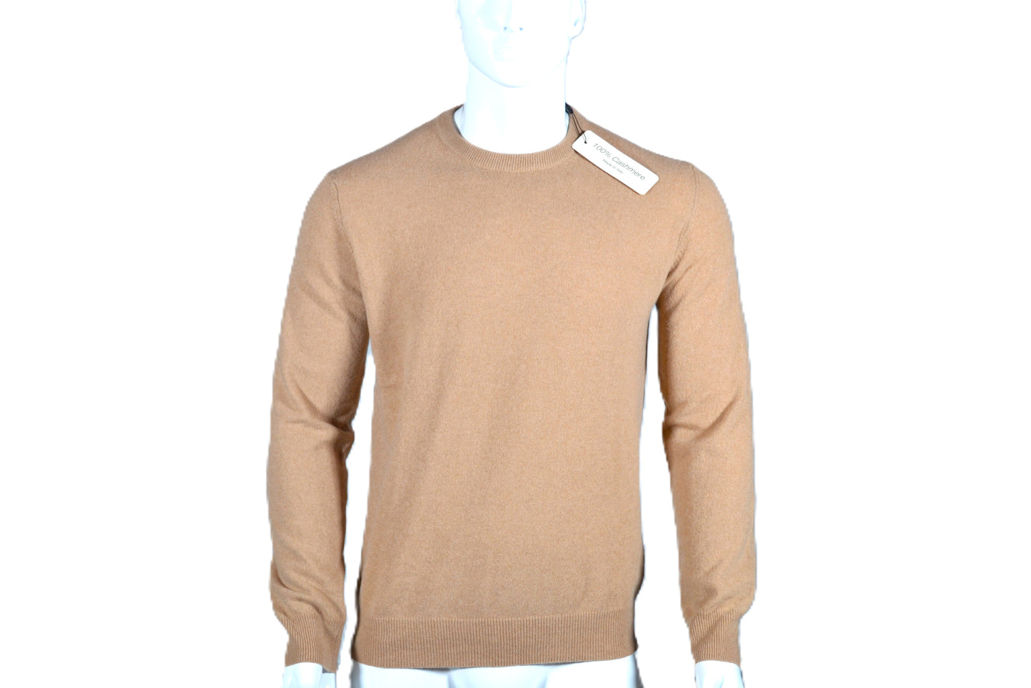 100% cashmere sweater, Made in Italy with round neck, camel color