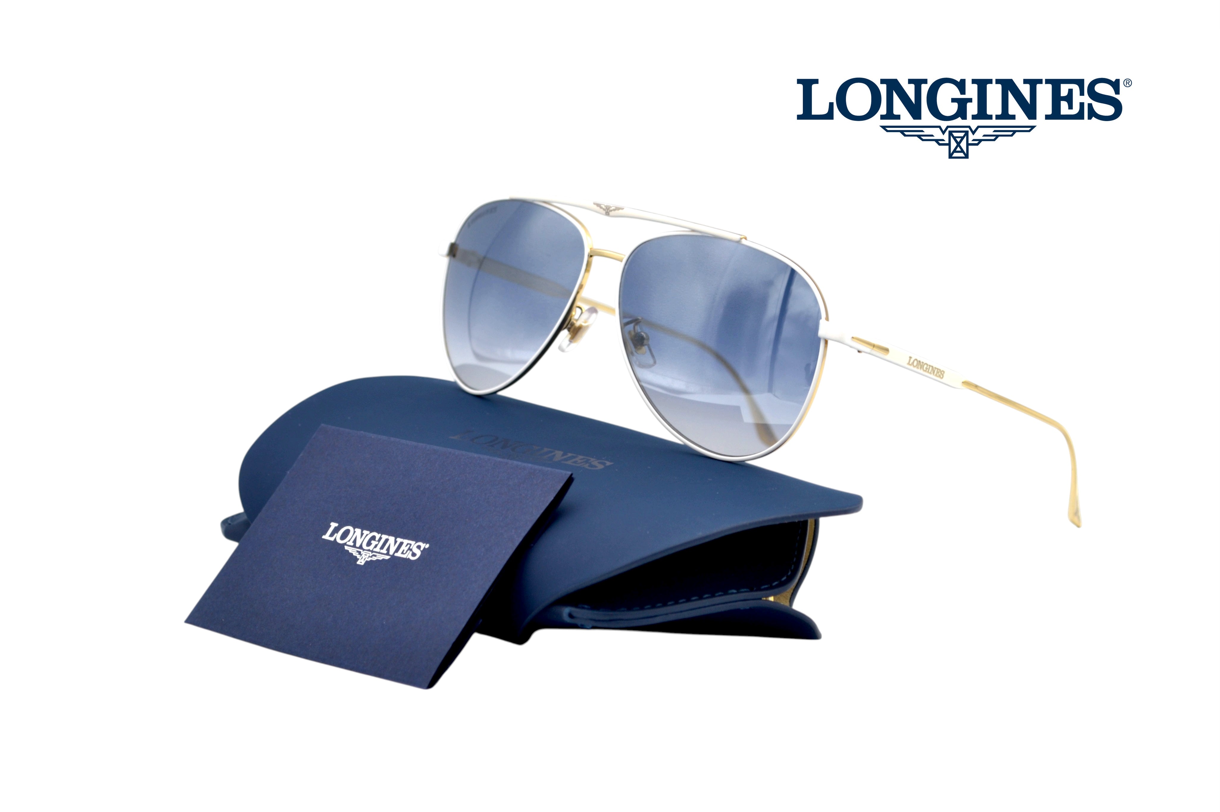 Gafas de sol Longines - LG0005H 30X Diseño clásico de Aviador, metal blanco para hombre