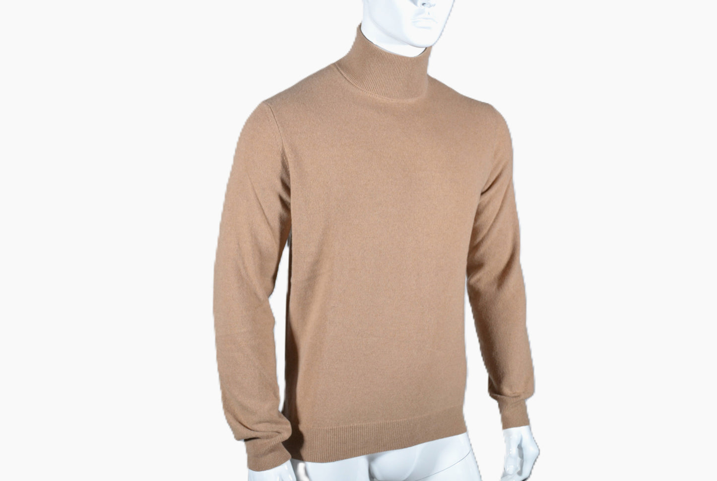 100% cashmere sweater, Made in Italy with high neck, camel color