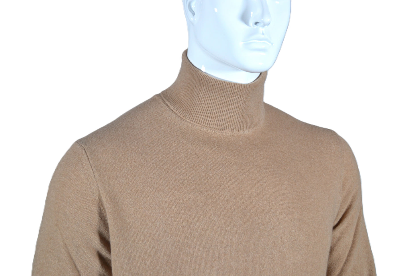 100% cashmere sweater, Made in Italy with high neck, camel color