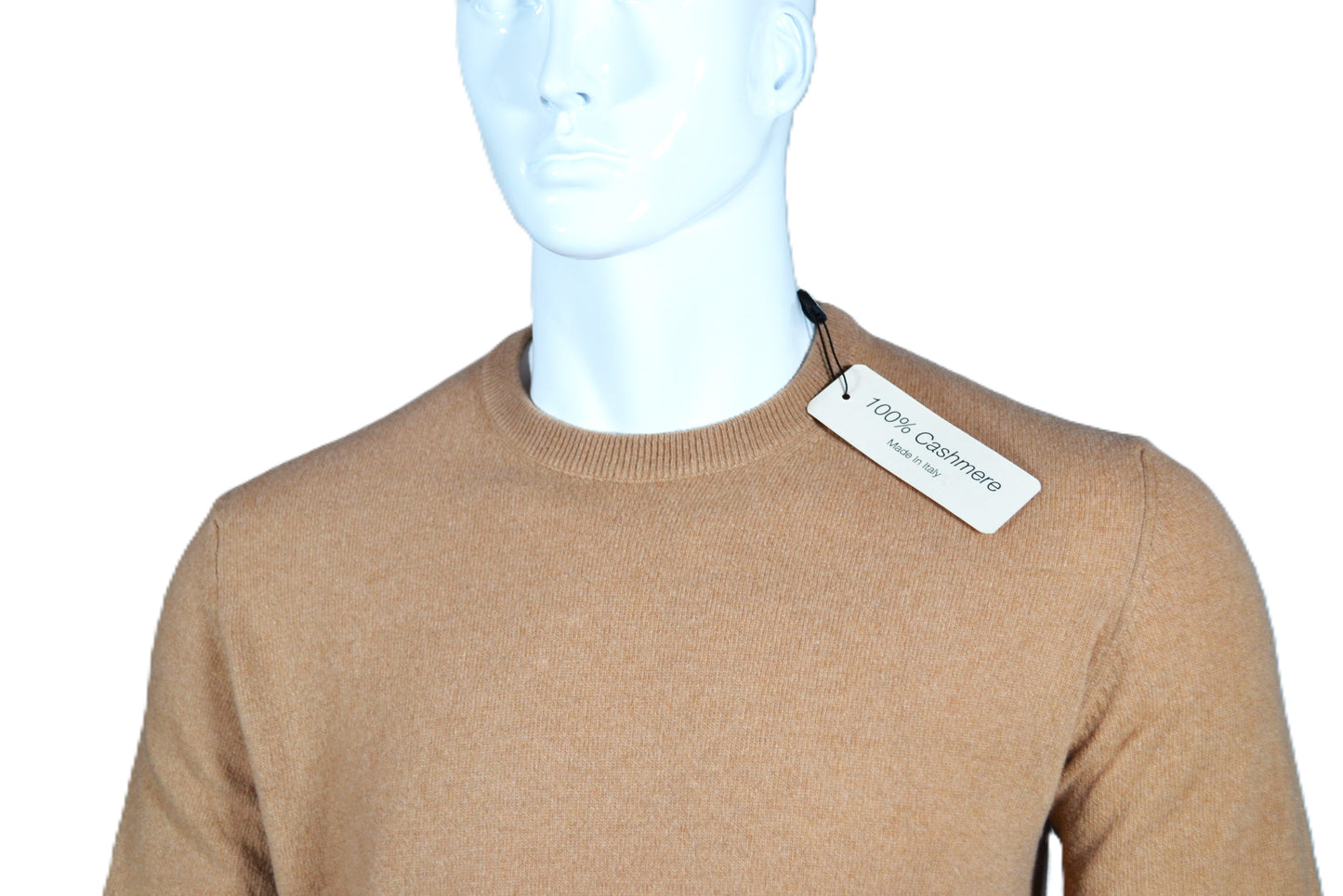 100% cashmere sweater, Made in Italy with round neck, camel color