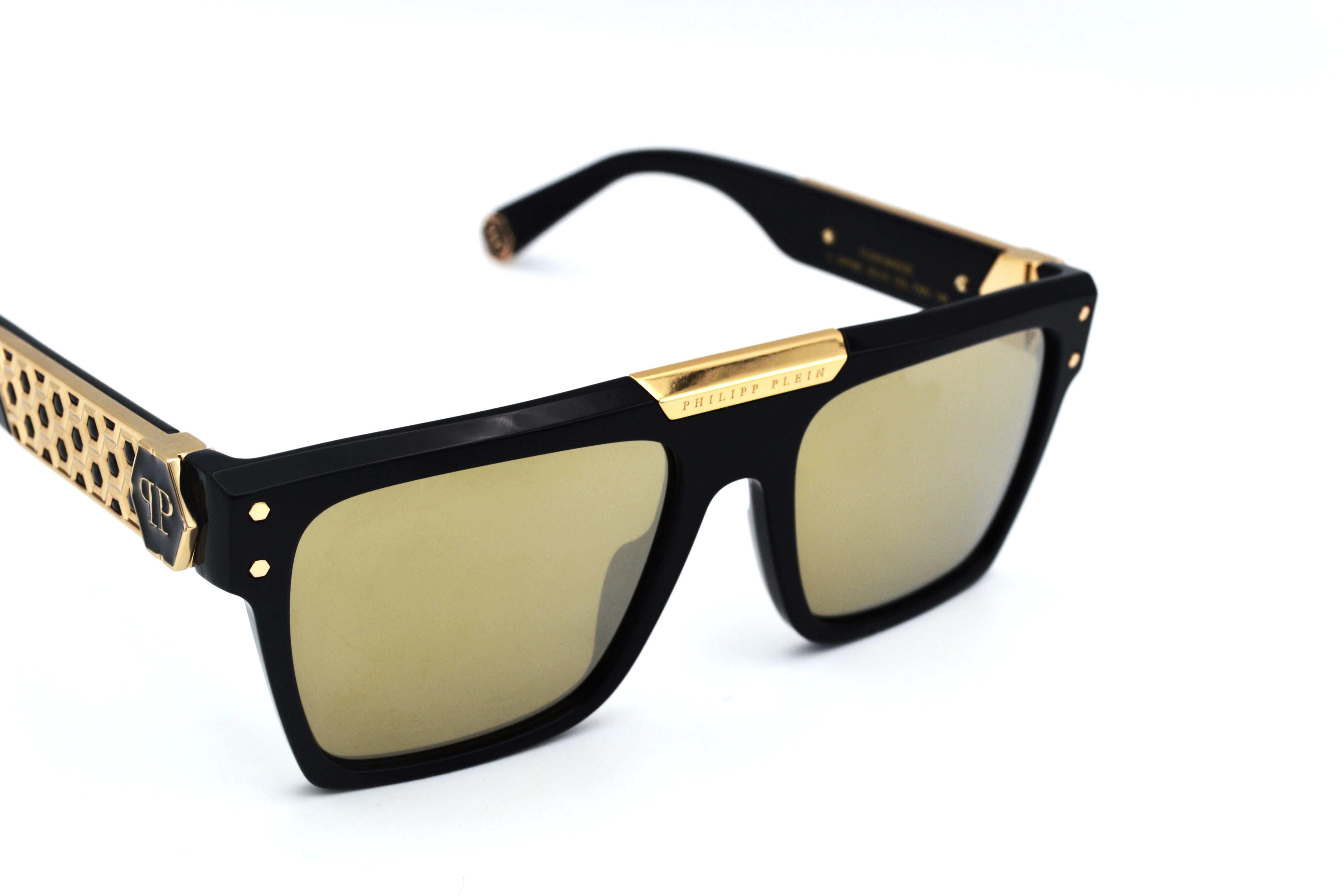 Philipp Plein Sunglasses - 23K Gold Plated - Plein Badge SPP080 700G Acetate and gold plated design for men