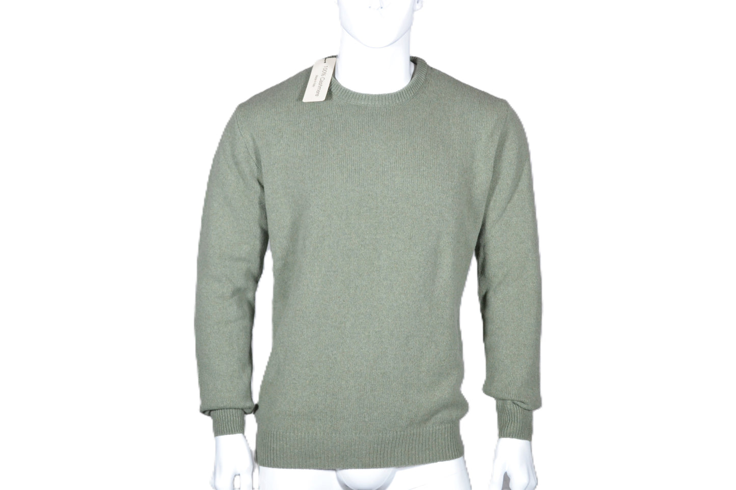 100% cashmere sweater, Made in Italy with round neck, sage color