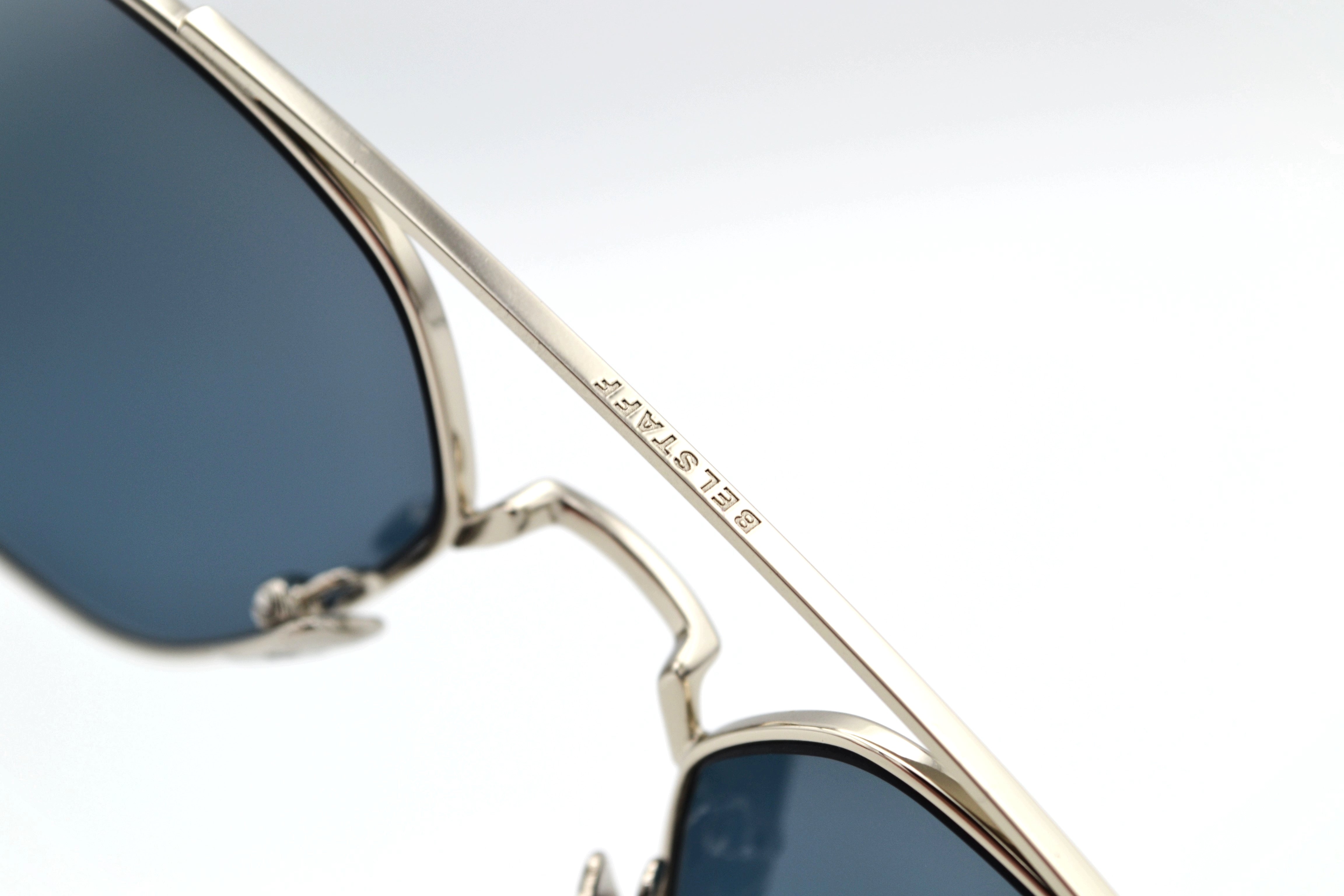 Gafas de sol Belstaff OUTLAW II Grey, Diseño rectangular de metal, Fabricado en Japón