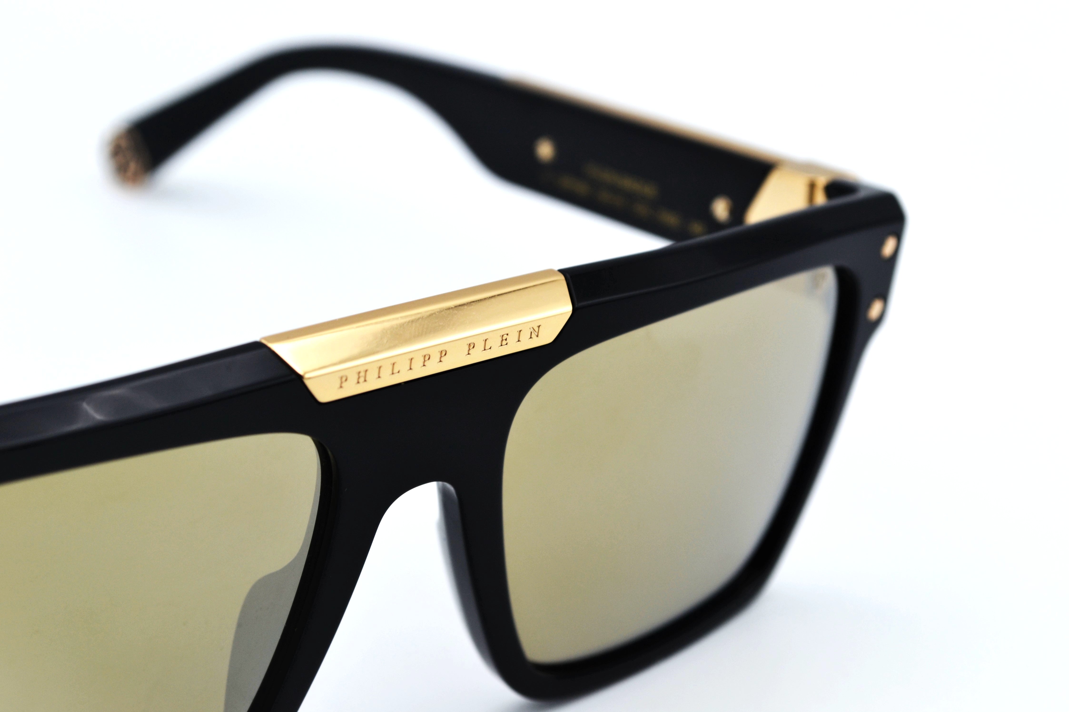 Philipp Plein Sunglasses - 23K Gold Plated - Plein Badge SPP080 700G Acetate and gold plated design for men