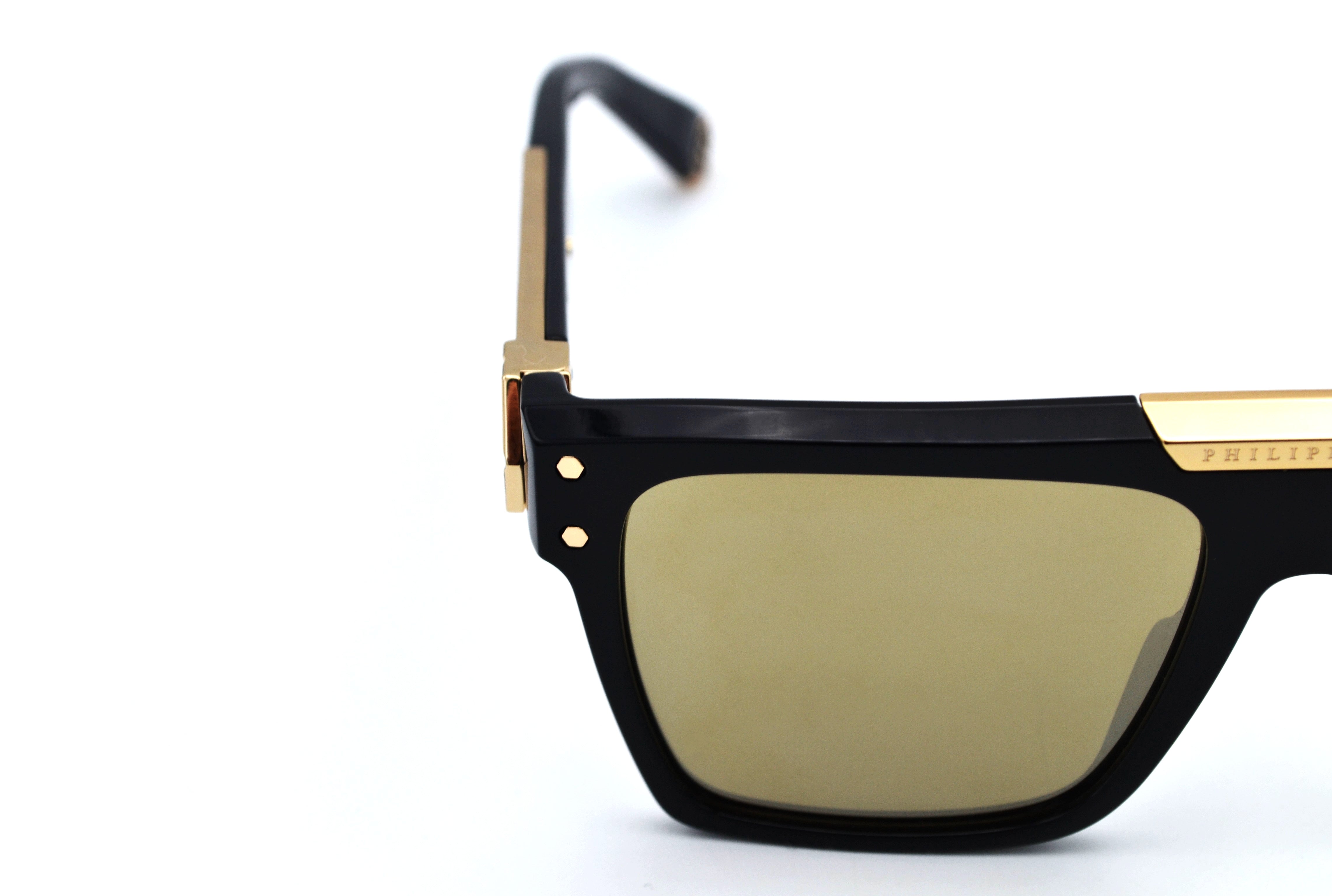 Philipp Plein Sunglasses - 23K Gold Plated - Plein Badge SPP080 700G Acetate and gold plated design for men