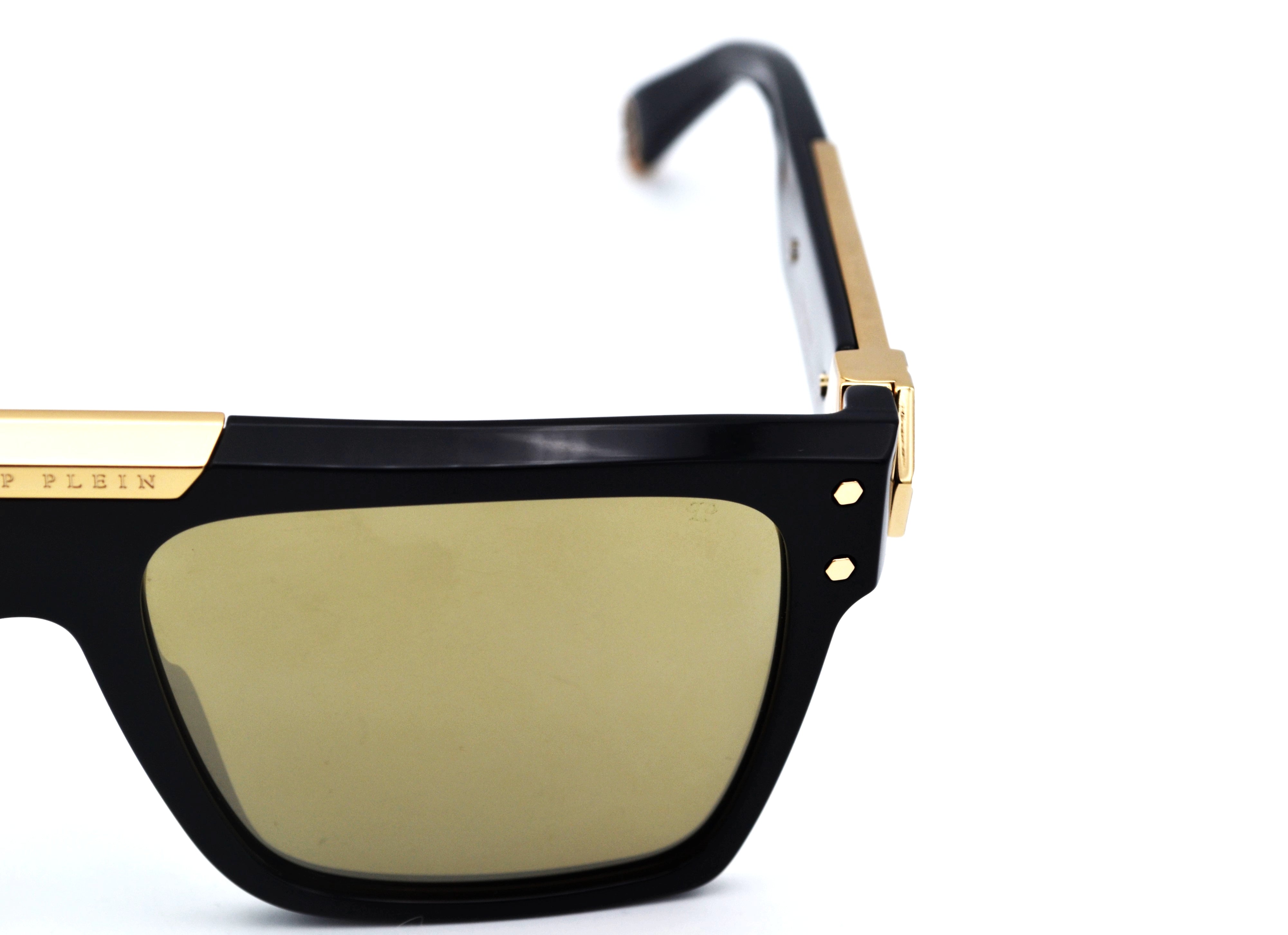 Philipp Plein Sunglasses - 23K Gold Plated - Plein Badge SPP080 700G Acetate and gold plated design for men