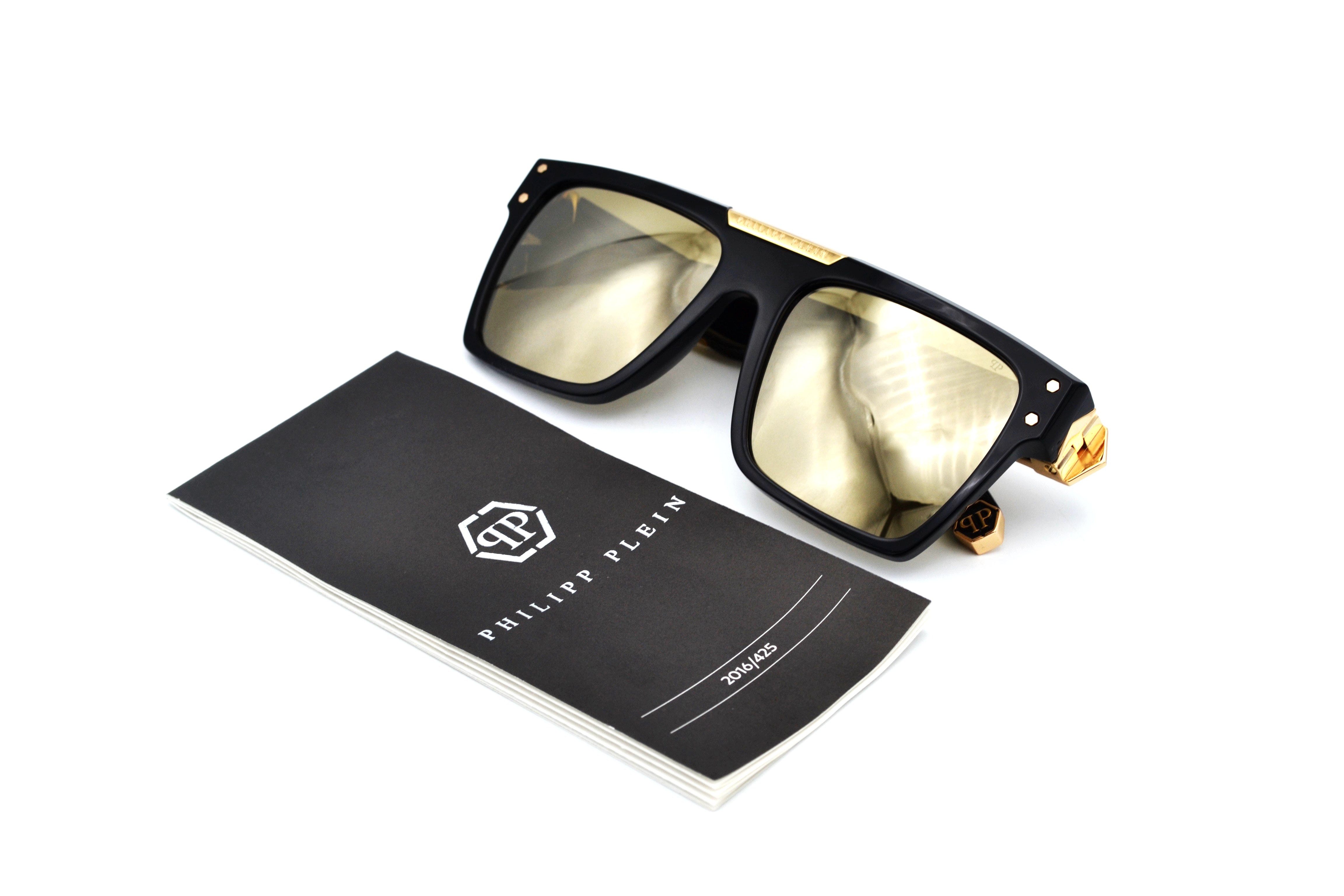 Philipp Plein Sunglasses - 23K Gold Plated - Plein Badge SPP080 700G Acetate and gold plated design for men