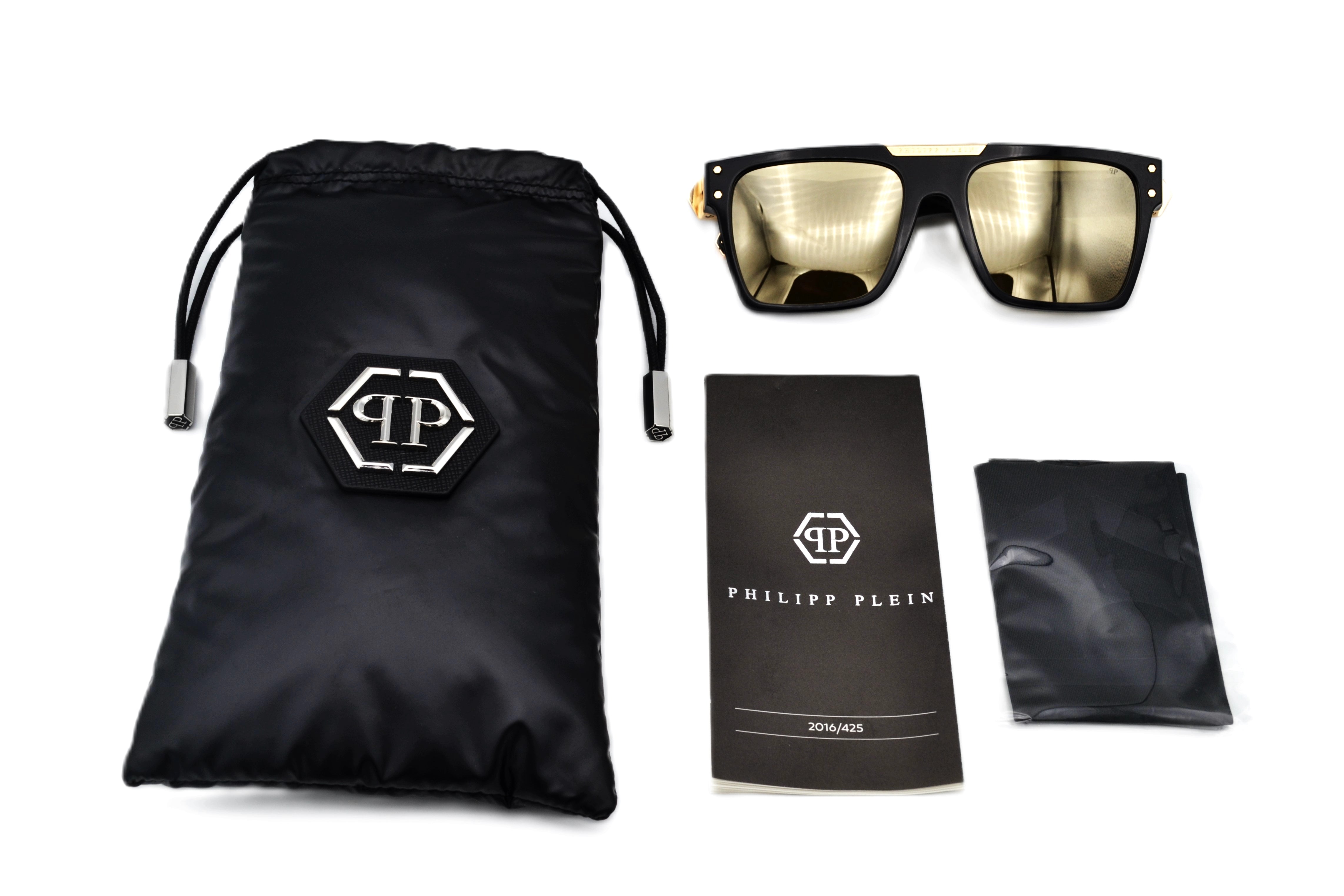 Philipp Plein Sunglasses - 23K Gold Plated - Plein Badge SPP080 700G Acetate and gold plated design for men