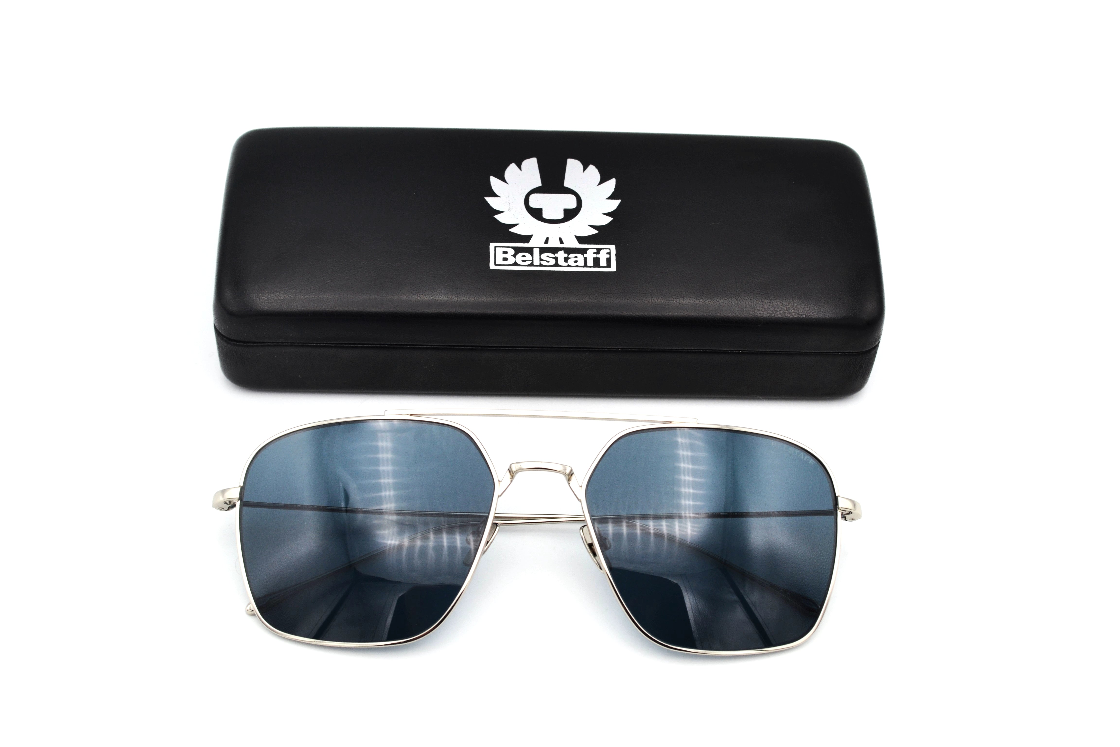 Gafas de sol Belstaff OUTLAW II Grey, Diseño rectangular de metal, Fabricado en Japón