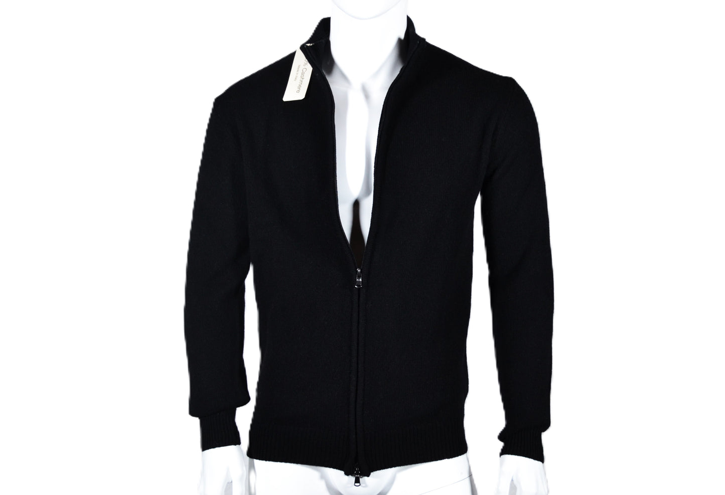 100% cashmere cardigan sweater, Made in Italy with zipper, black color