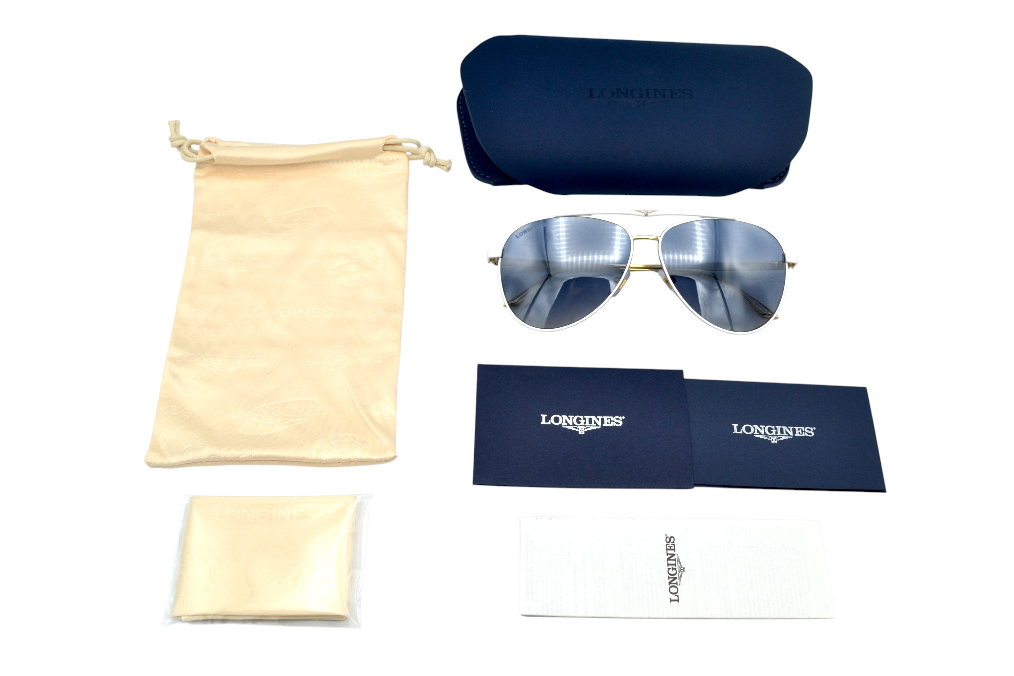 Gafas de sol Longines - LG0005H 30X Diseño clásico de Aviador, metal blanco para hombre