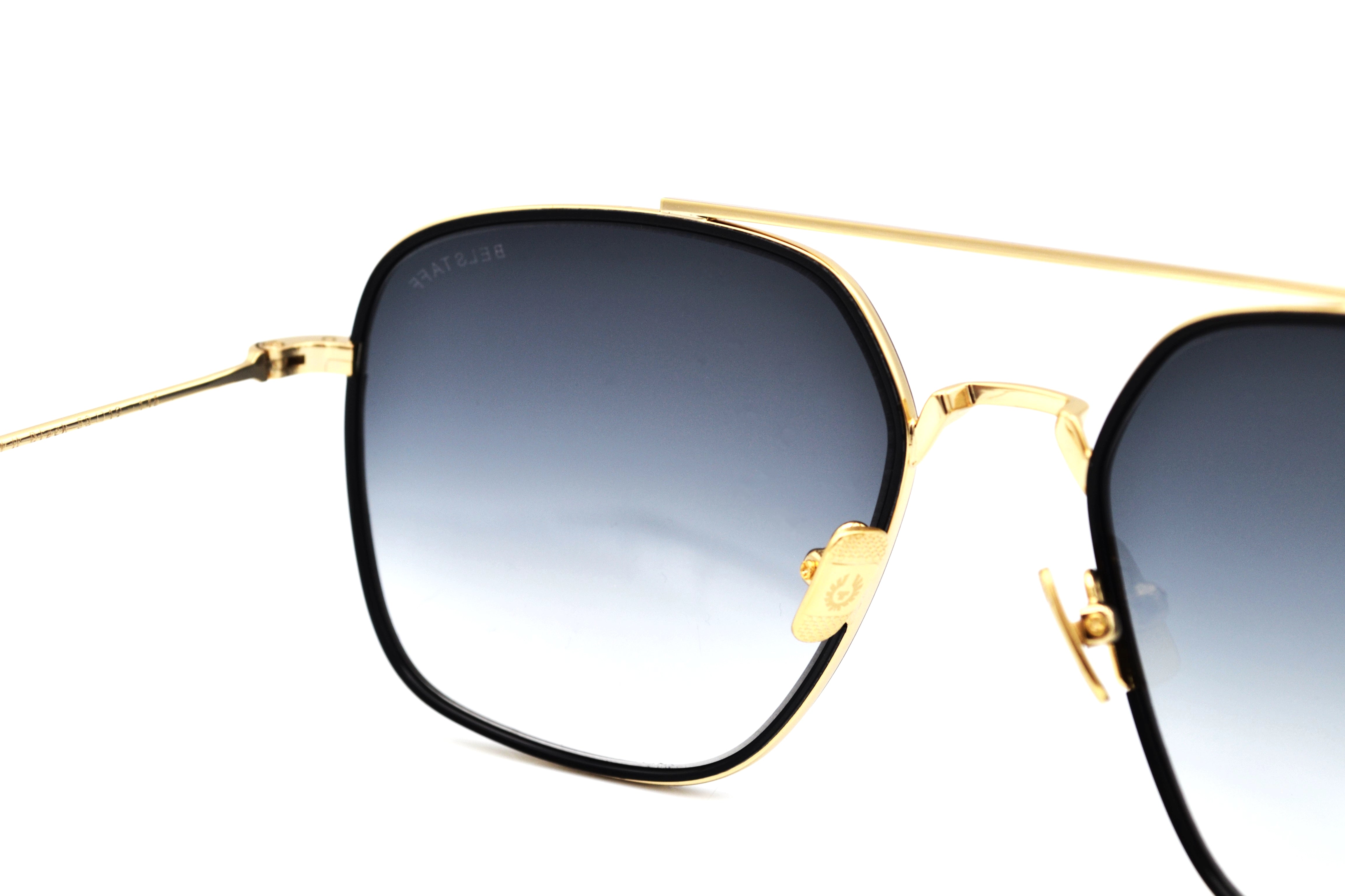 Gafas de sol Belstaff OUTLAW II BLACK, Diseño rectangular de metal, Fabricado en Japón