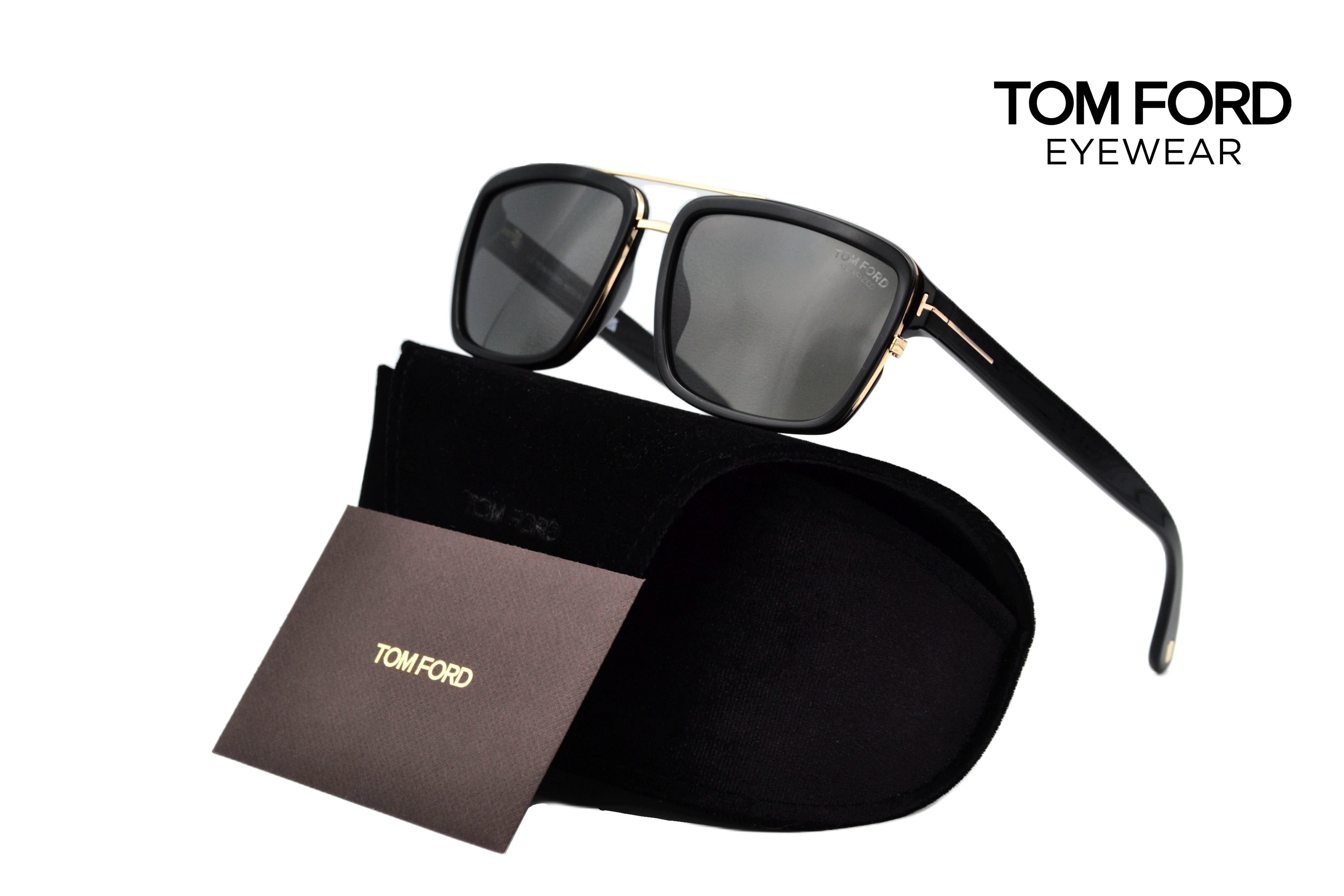 Gafas de sol Tom Ford ANDERS TF780 01D - Diseño rectangular acetato y metal dorado