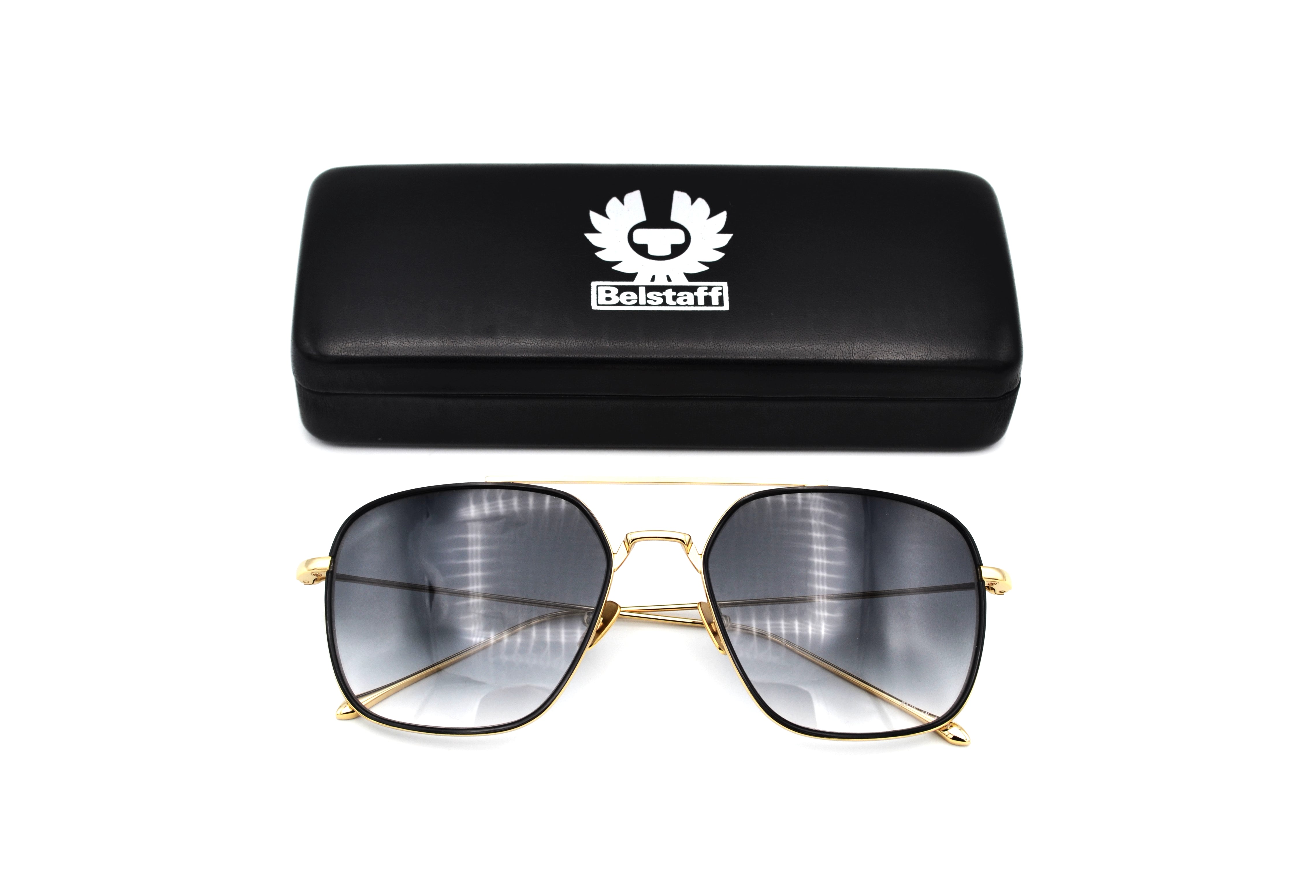 Gafas de sol Belstaff OUTLAW II BLACK, Diseño rectangular de metal, Fabricado en Japón