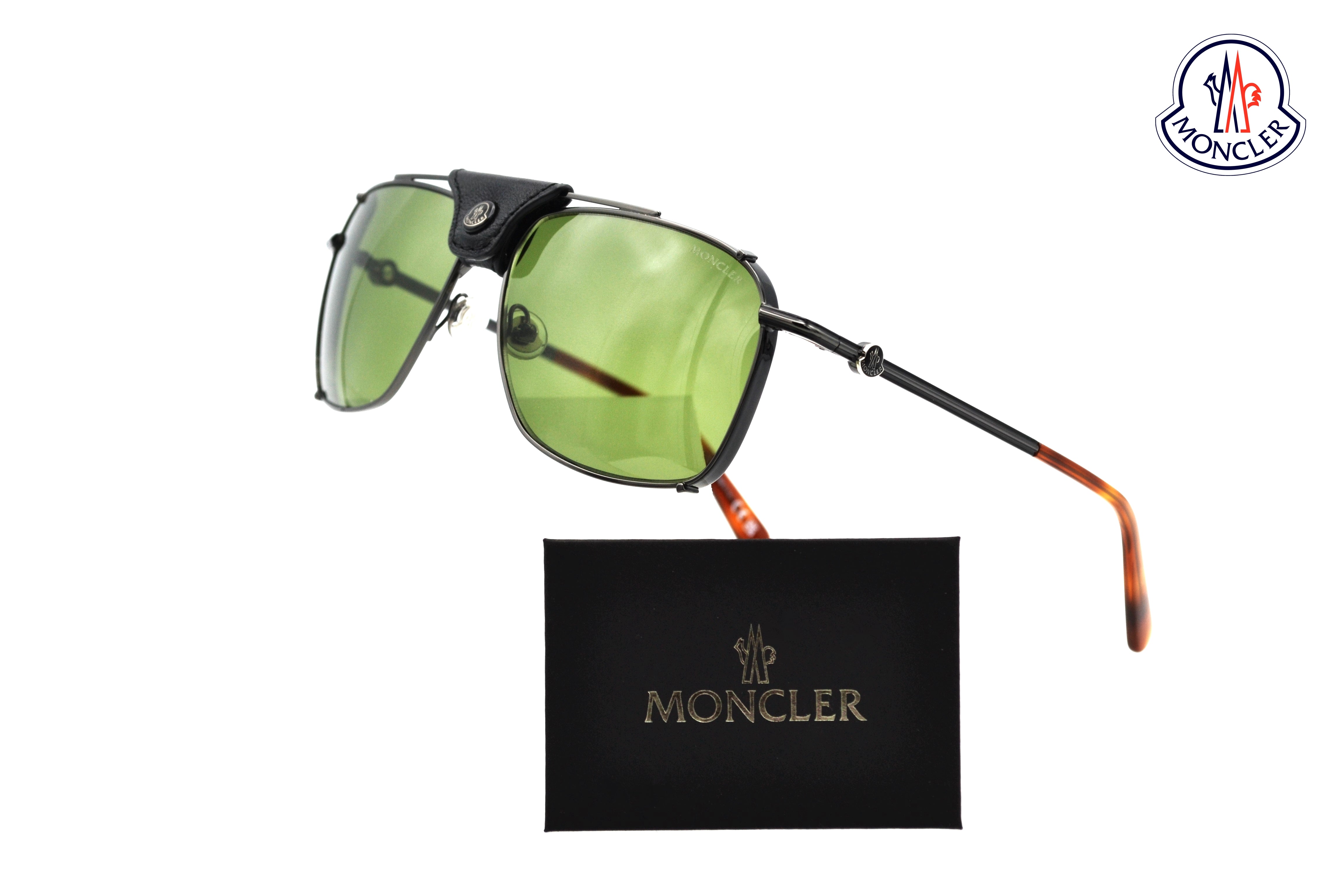 Gafas de sol Moncler Gattion ML0287 08N - Diseño rectangular de metal y cuero