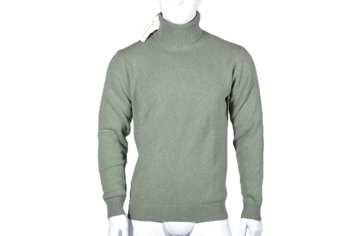 100% cashmere sweater, Made in Italy with high neck, sage color