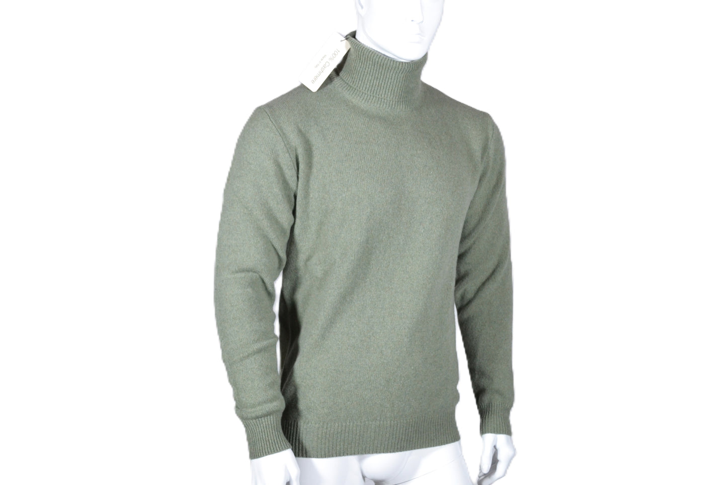 100% cashmere sweater, Made in Italy with high neck, sage color