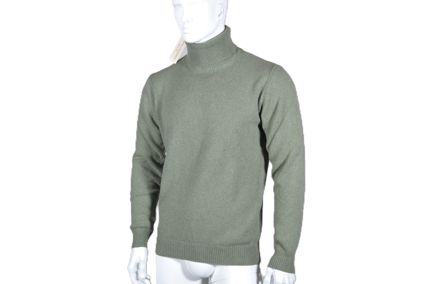 100% cashmere sweater, Made in Italy with high neck, sage color