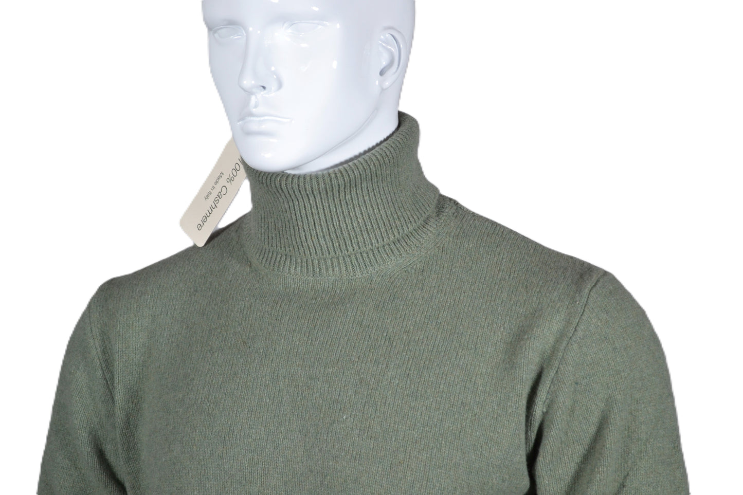 100% cashmere sweater, Made in Italy with high neck, sage color