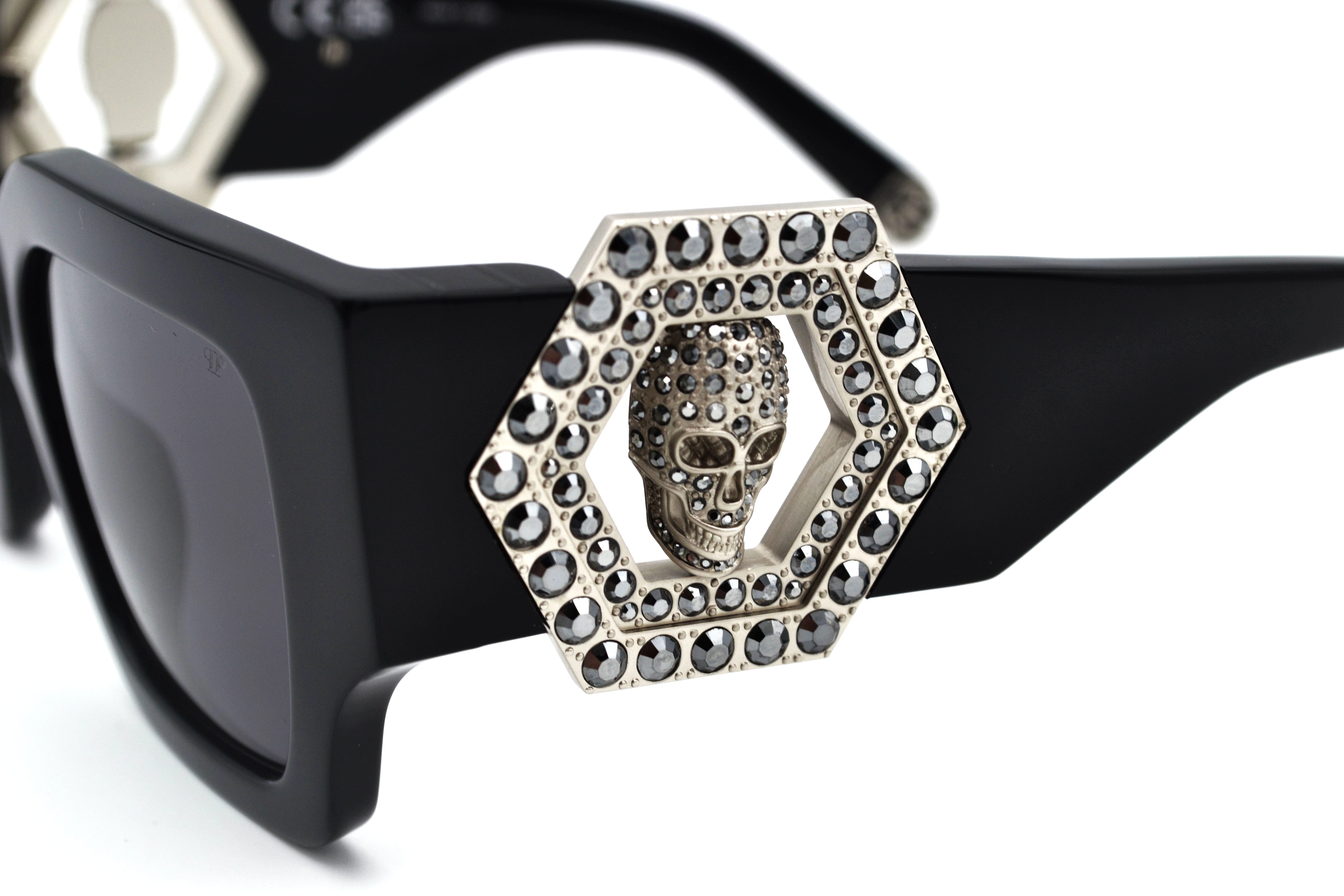 Gafas de sol Philipp Plein - Plein Jewel SPP103S, Exclusiva calavera con cristales, lote con bolso y pendiente para mujer