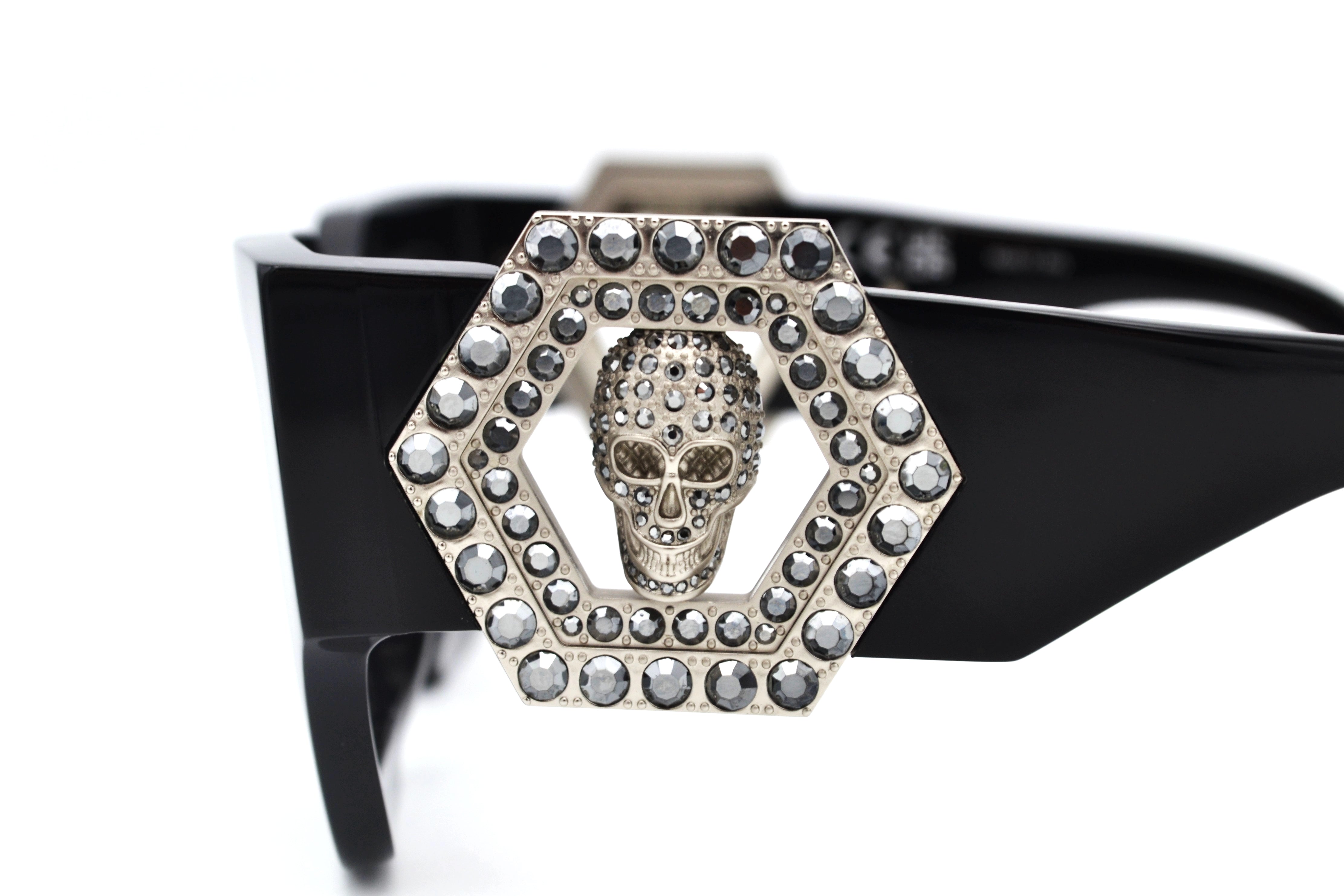 Gafas de sol Philipp Plein - Plein Jewel SPP103S, Exclusiva calavera con cristales, lote con bolso y pendiente para mujer