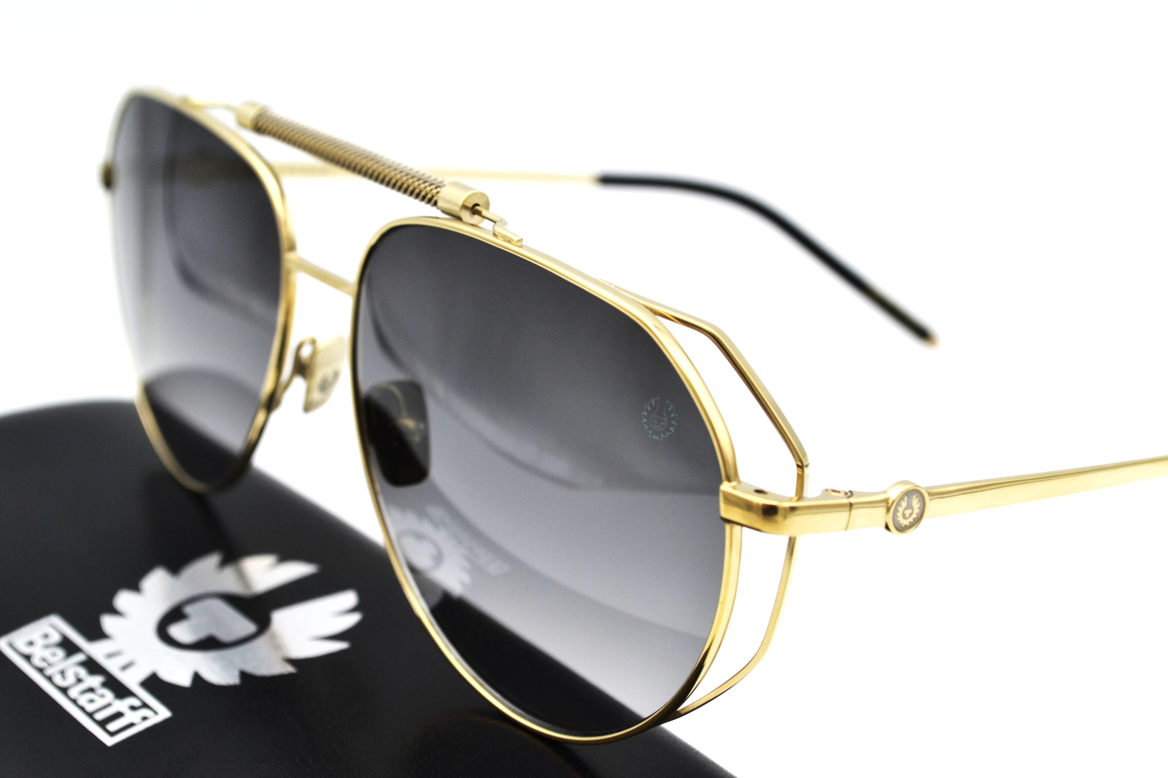 Gafas de sol Belstaff LEGEND Dorado, Diseño de aviador de metal, Fabricado en Japón