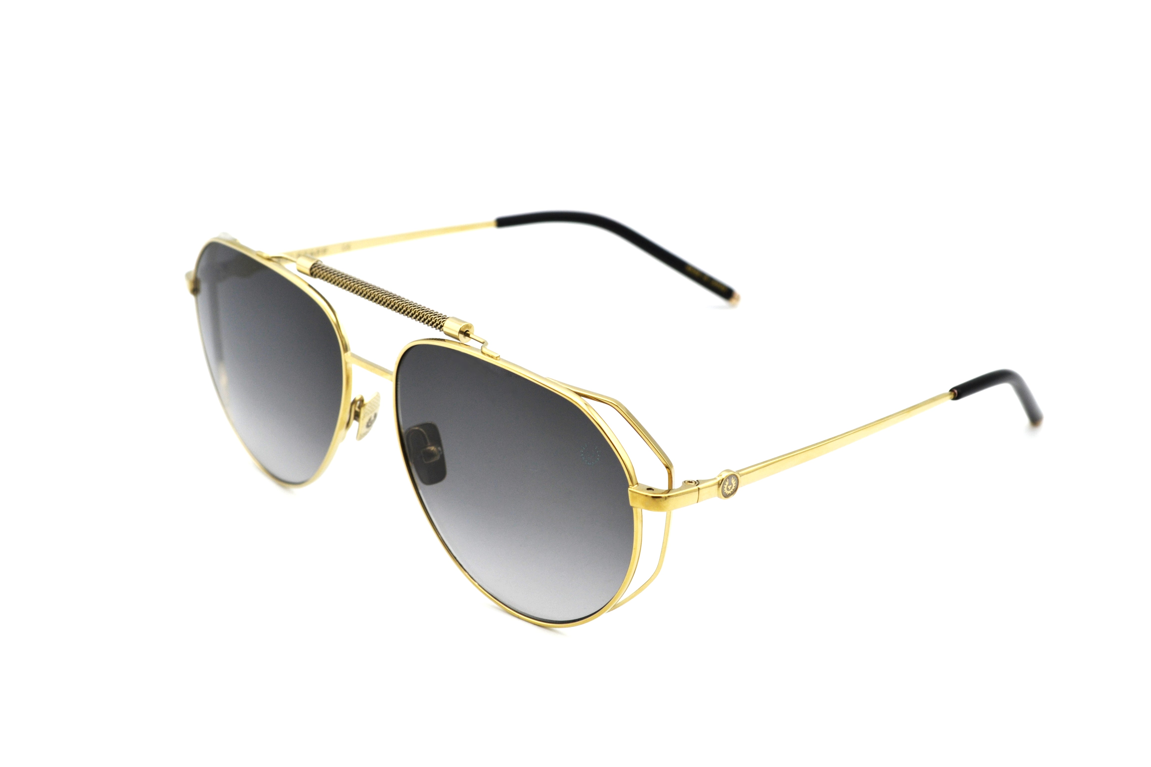 Gafas de sol Belstaff LEGEND Dorado, Diseño de aviador de metal, Fabricado en Japón