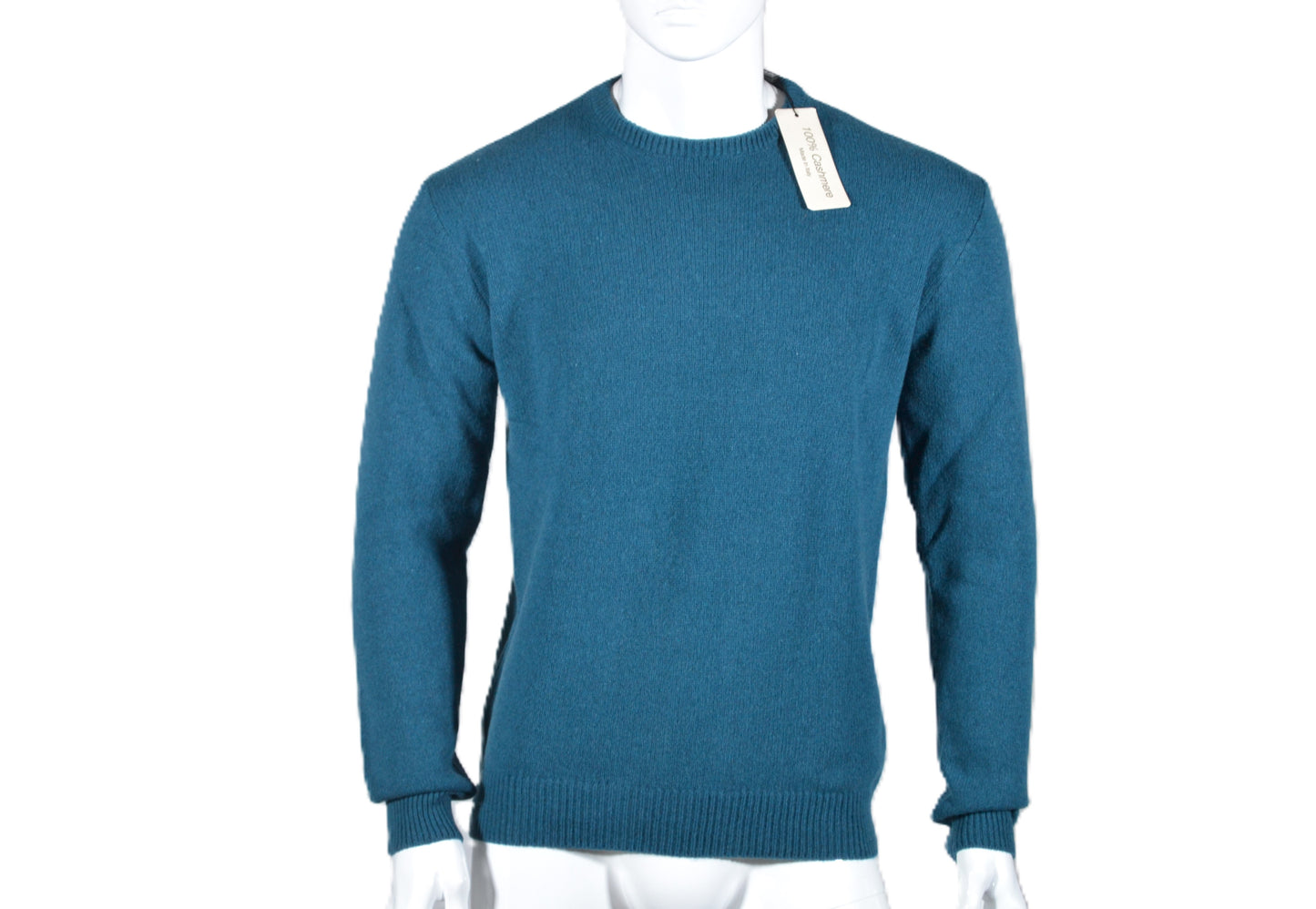 100% cashmere sweater, Made in Italy with round neck, petrol color