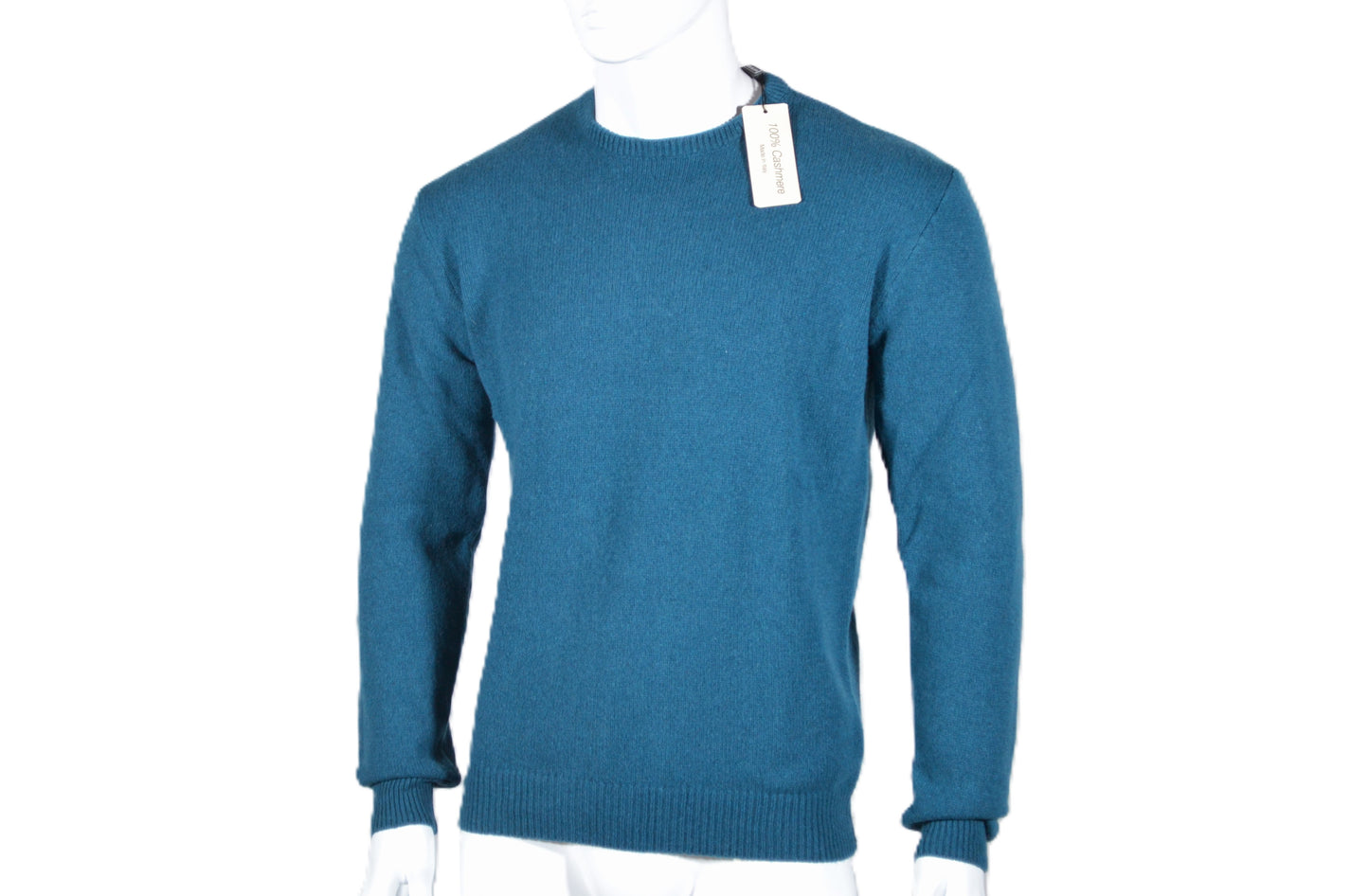 100% cashmere sweater, Made in Italy with round neck, petrol color