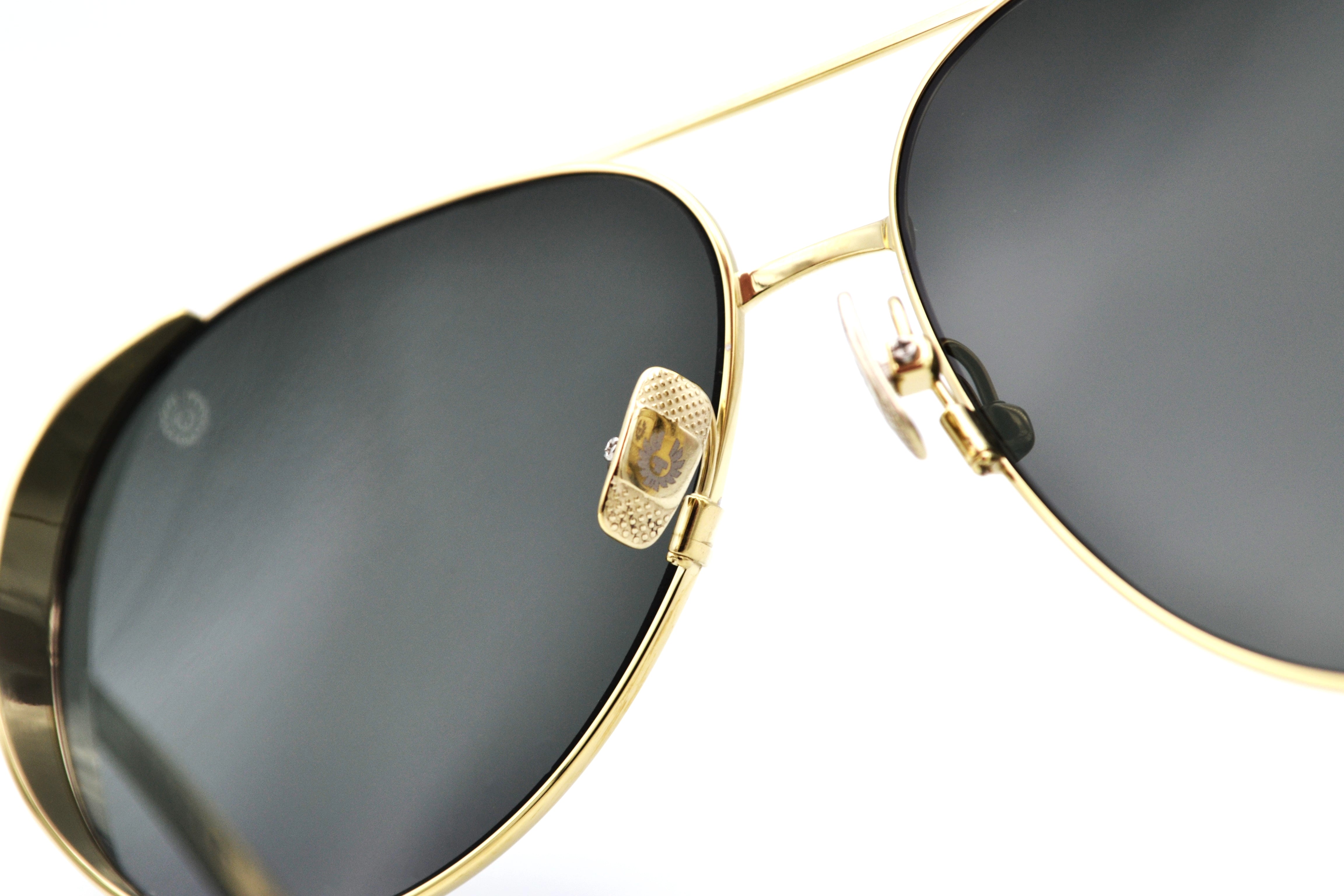 Belstaff ARCHER Gold Sunglasses, Metal Aviator Design, Made in Japan