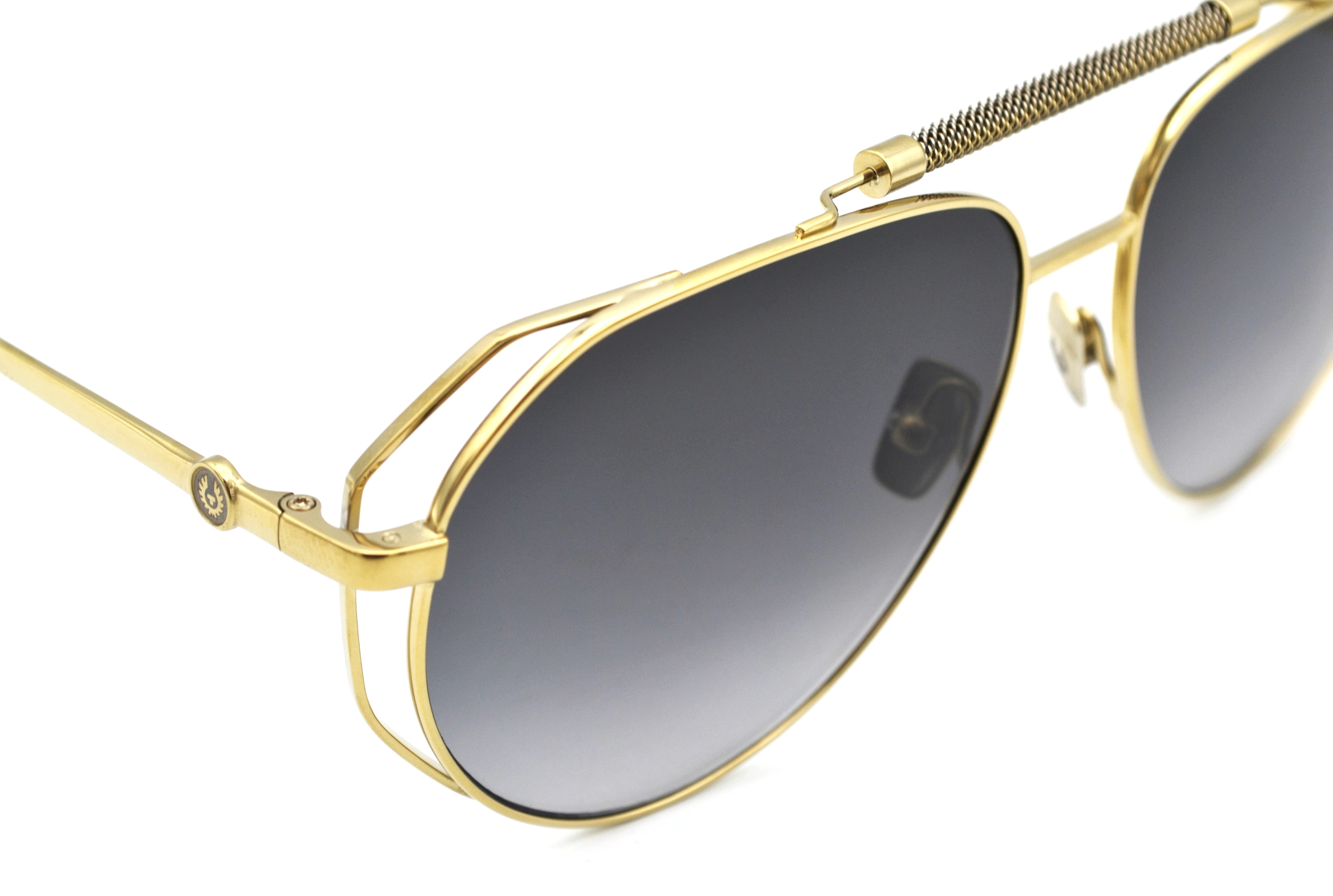 Gafas de sol Belstaff LEGEND Dorado, Diseño de aviador de metal, Fabricado en Japón