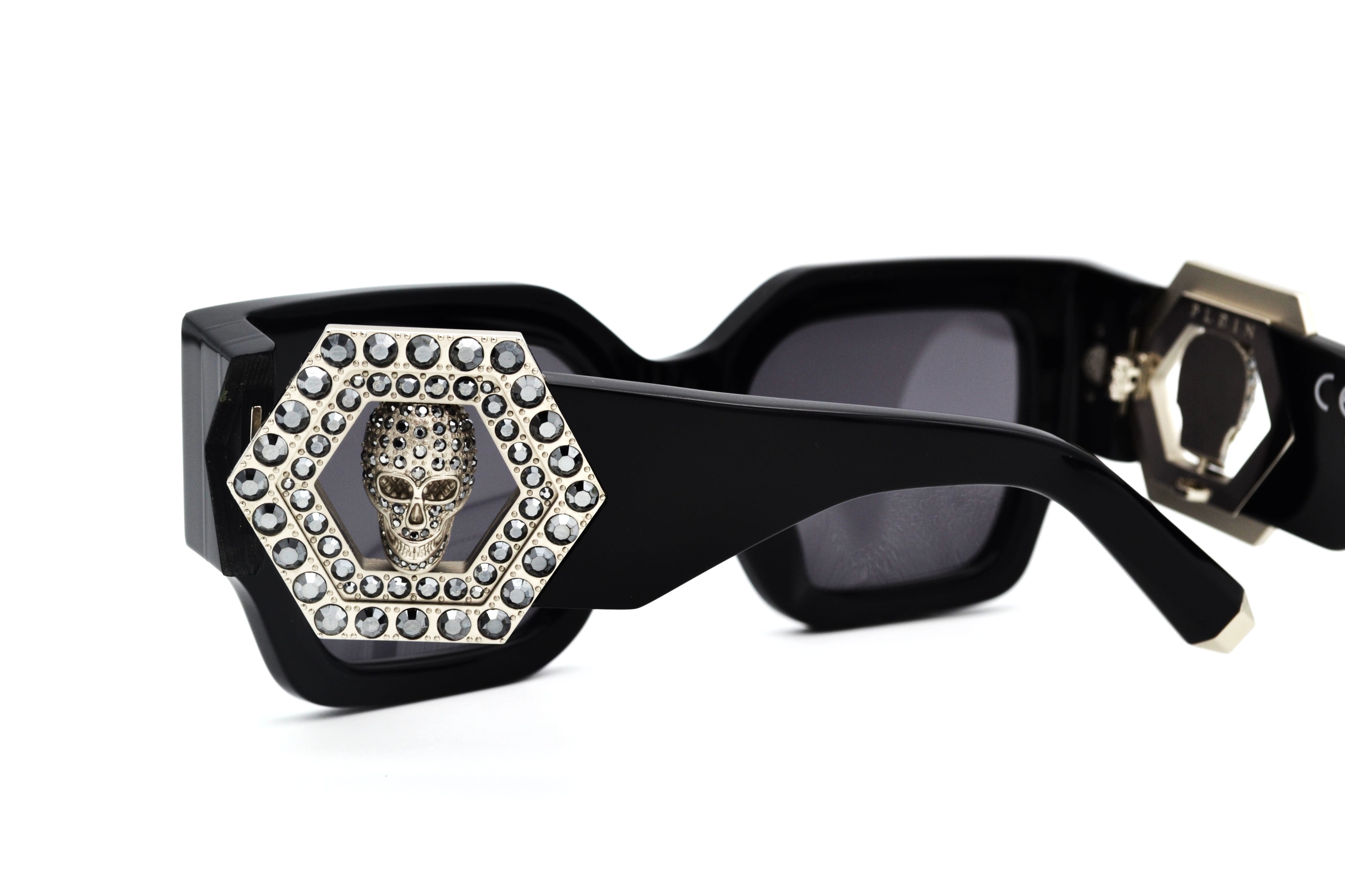 Gafas de sol Philipp Plein - Plein Jewel SPP103S, Exclusiva calavera con cristales, lote con bolso y pendiente para mujer