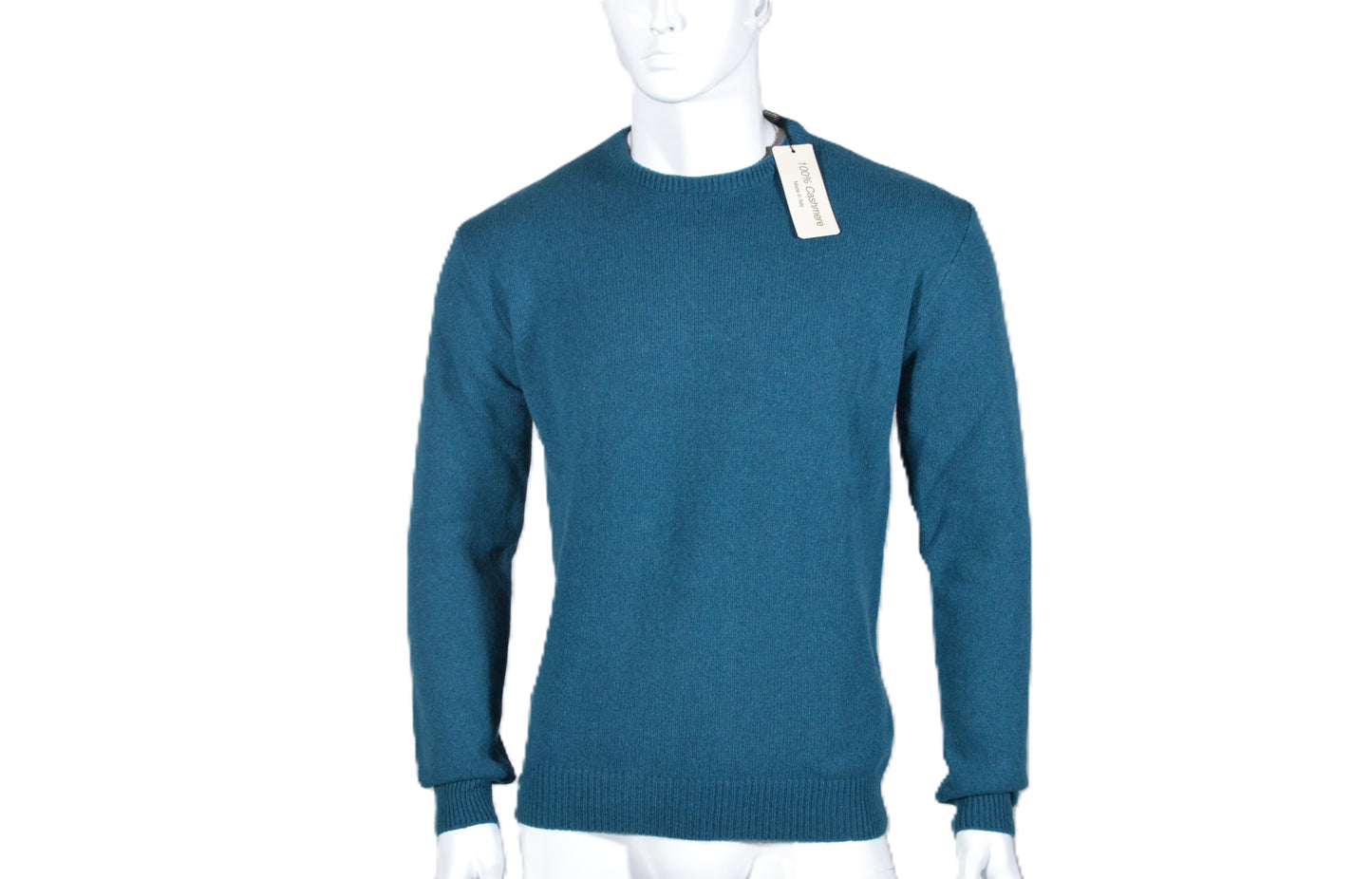 100% cashmere sweater, Made in Italy with round neck, petrol color