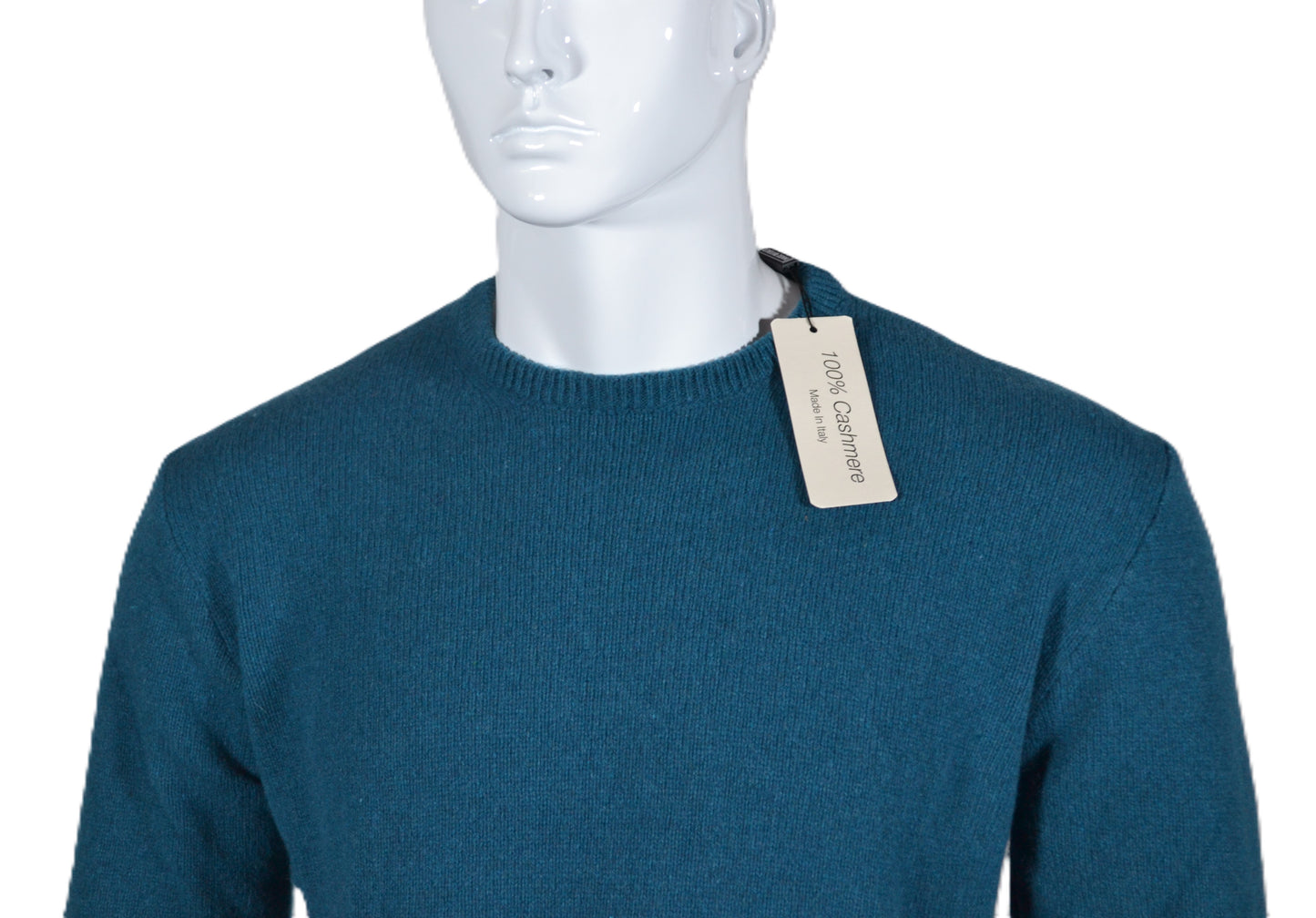 100% cashmere sweater, Made in Italy with round neck, petrol color