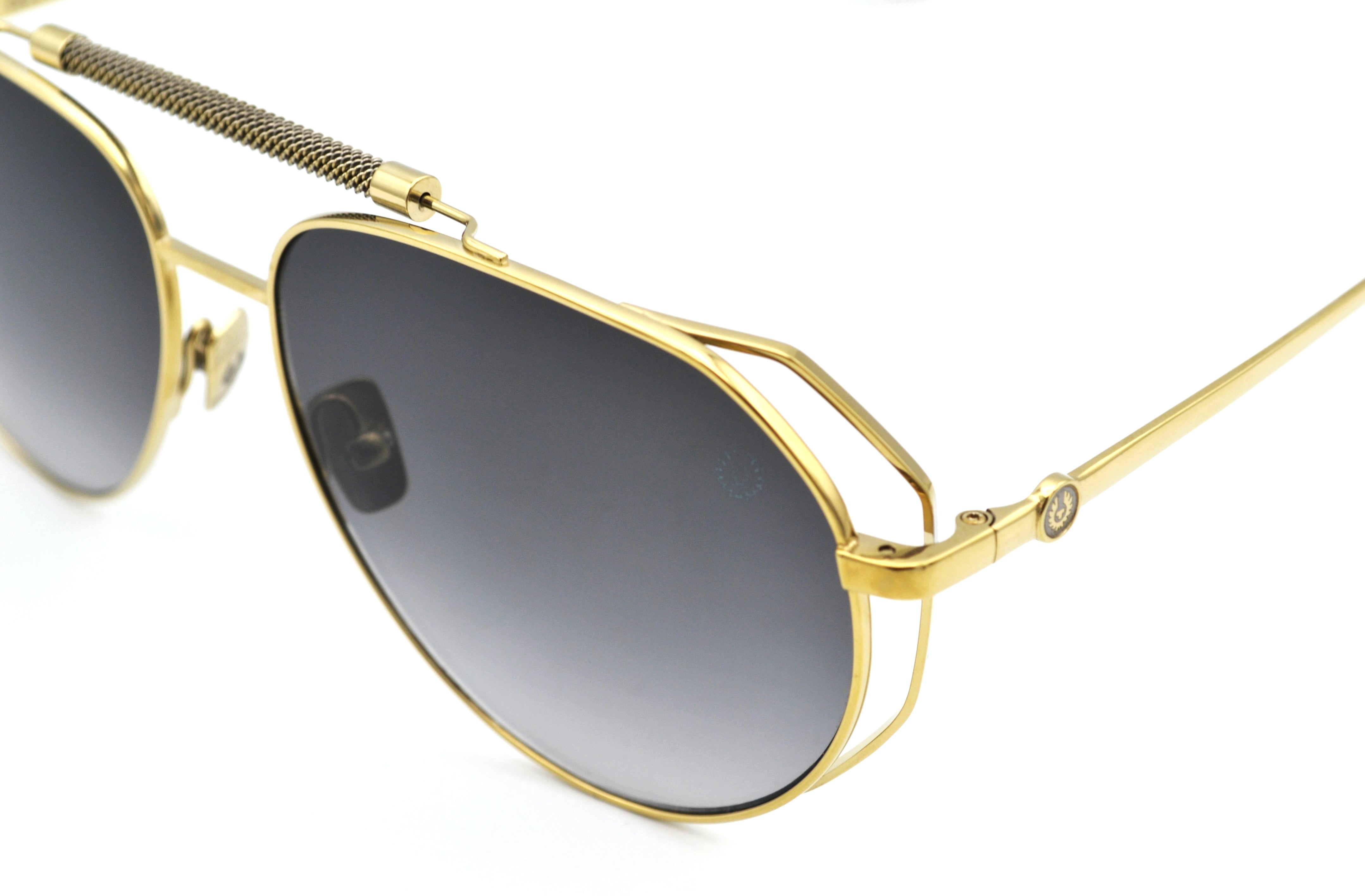 Gafas de sol Belstaff LEGEND Dorado, Diseño de aviador de metal, Fabricado en Japón