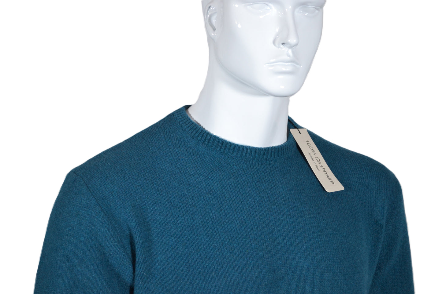 100% cashmere sweater, Made in Italy with round neck, petrol color