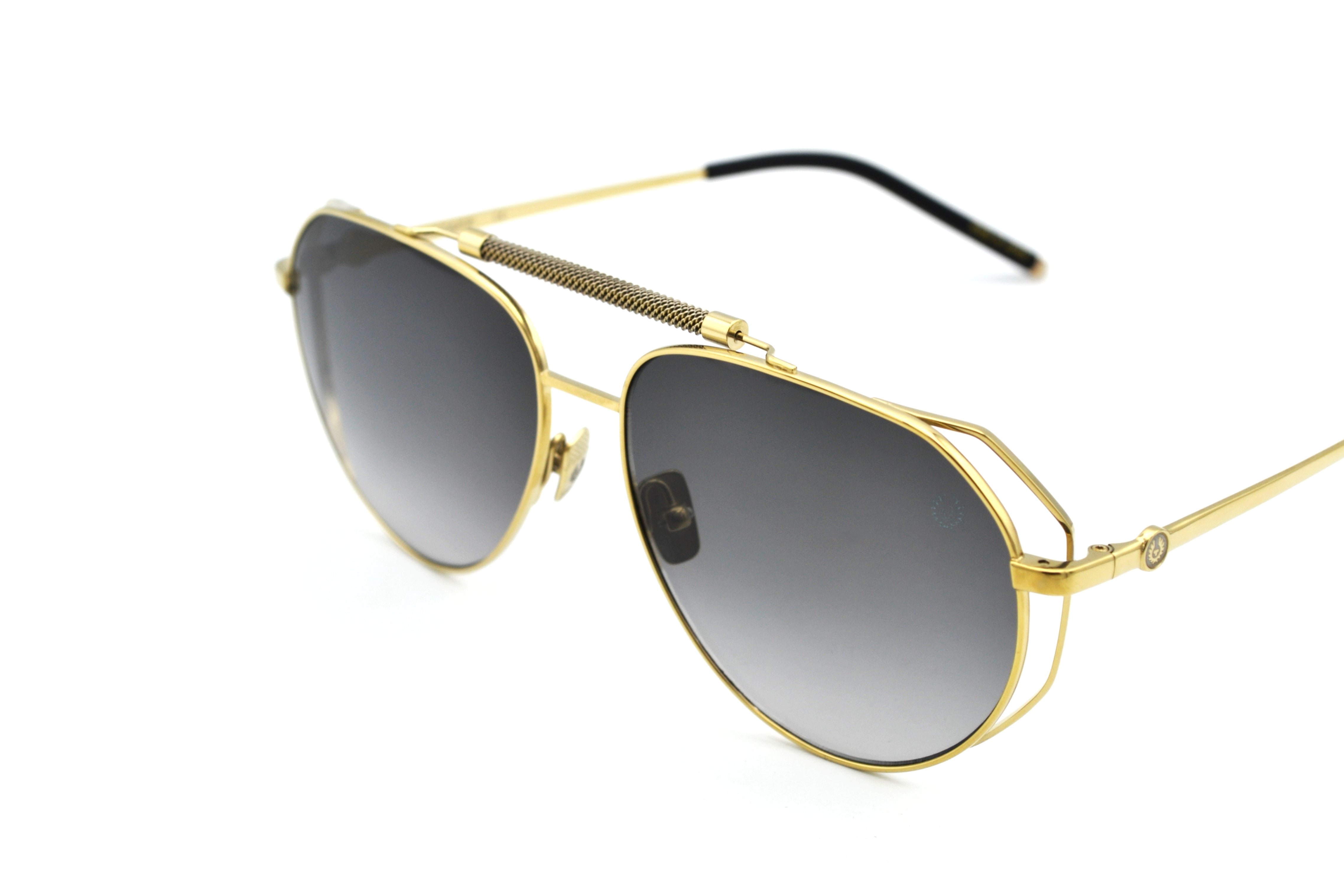 Gafas de sol Belstaff LEGEND Dorado, Diseño de aviador de metal, Fabricado en Japón