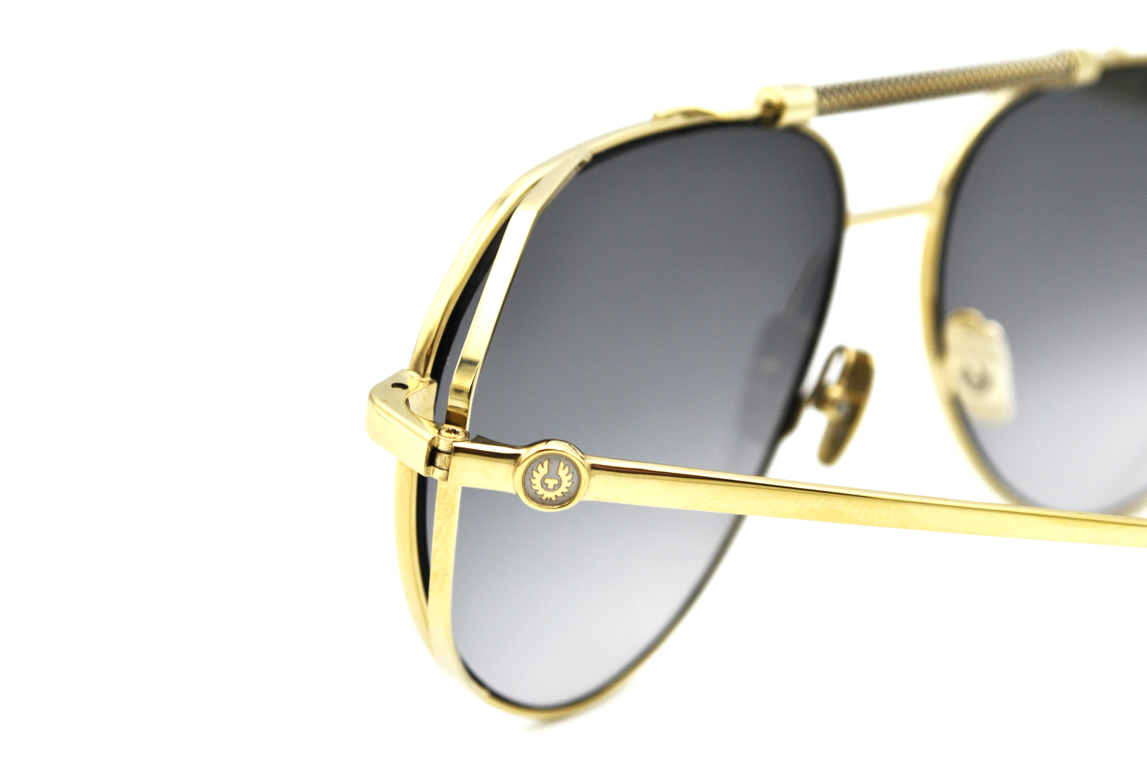 Gafas de sol Belstaff LEGEND Dorado, Diseño de aviador de metal, Fabricado en Japón