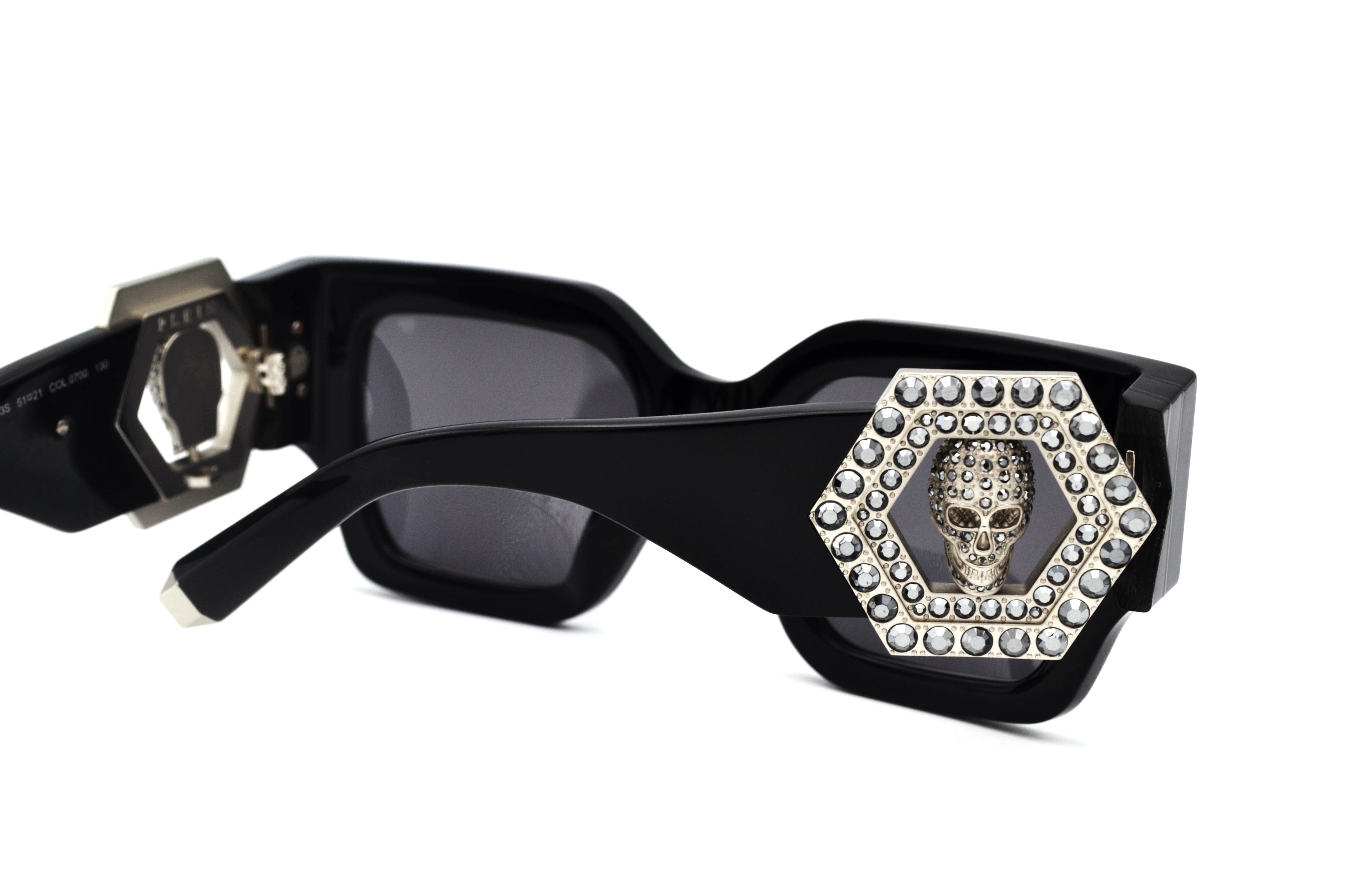 Gafas de sol Philipp Plein - Plein Jewel SPP103S, Exclusiva calavera con cristales, lote con bolso y pendiente para mujer