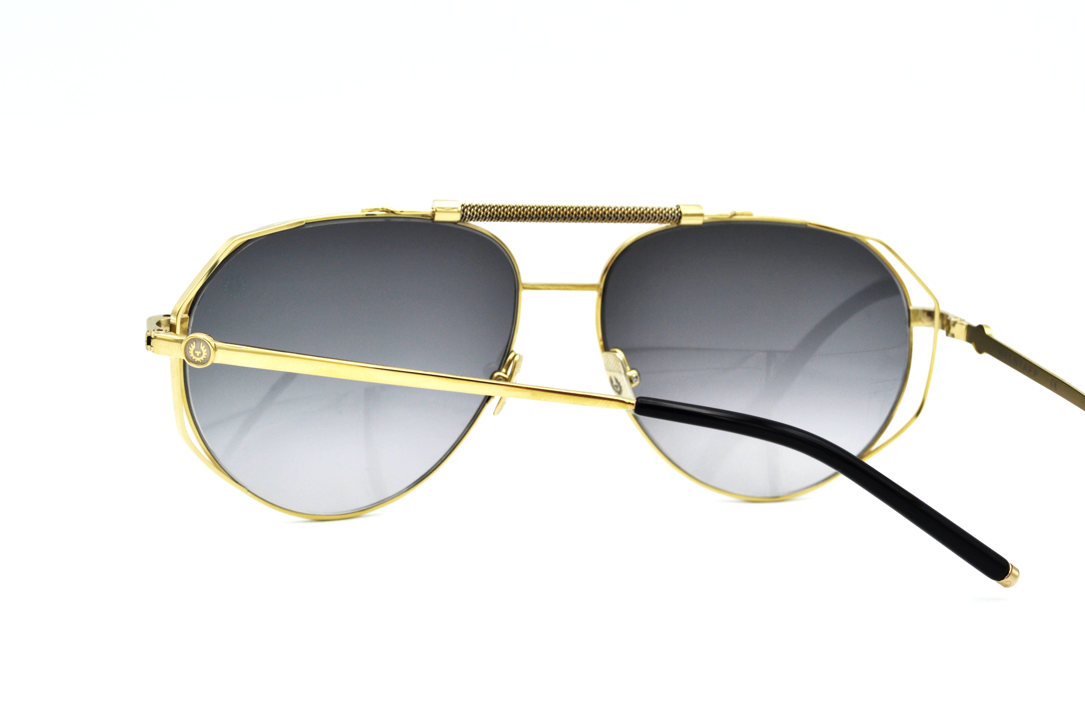 Gafas de sol Belstaff LEGEND Dorado, Diseño de aviador de metal, Fabricado en Japón