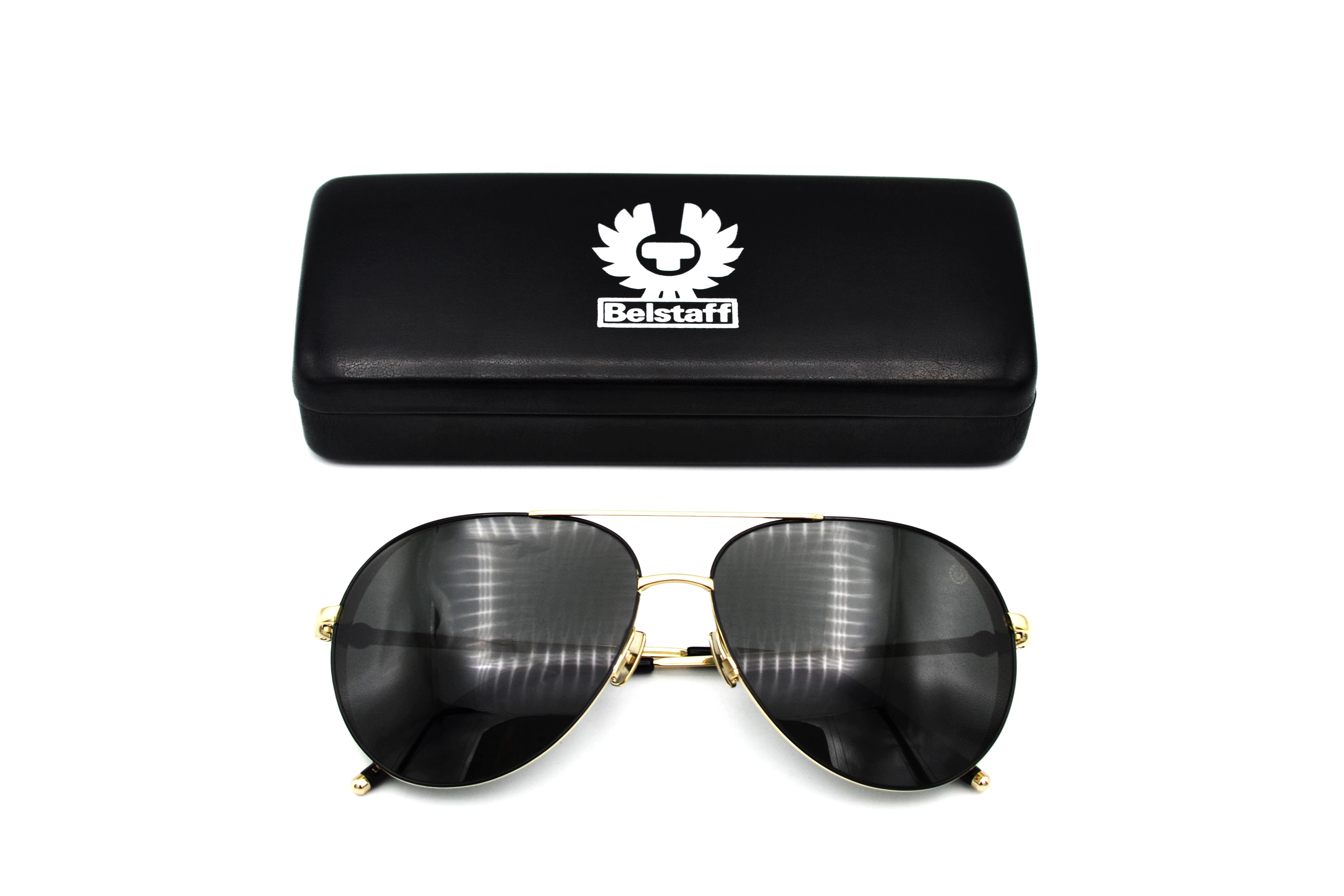 Belstaff ARCHER Gold Sunglasses, Metal Aviator Design, Made in Japan