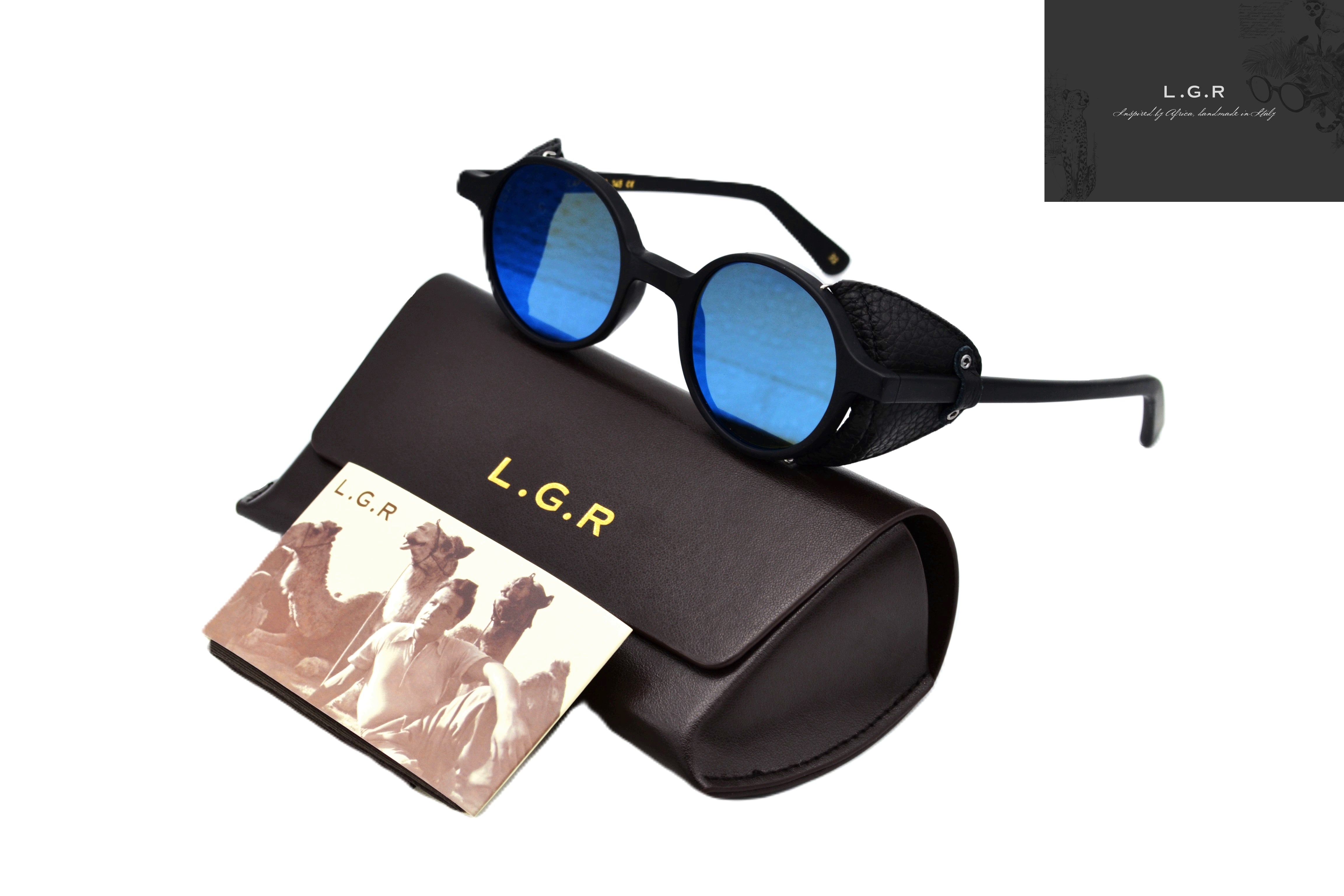 Gafas de sol L.G.R. Flap, Diseño de acetato y cuero - fabricado a mano en Italia - Unisex