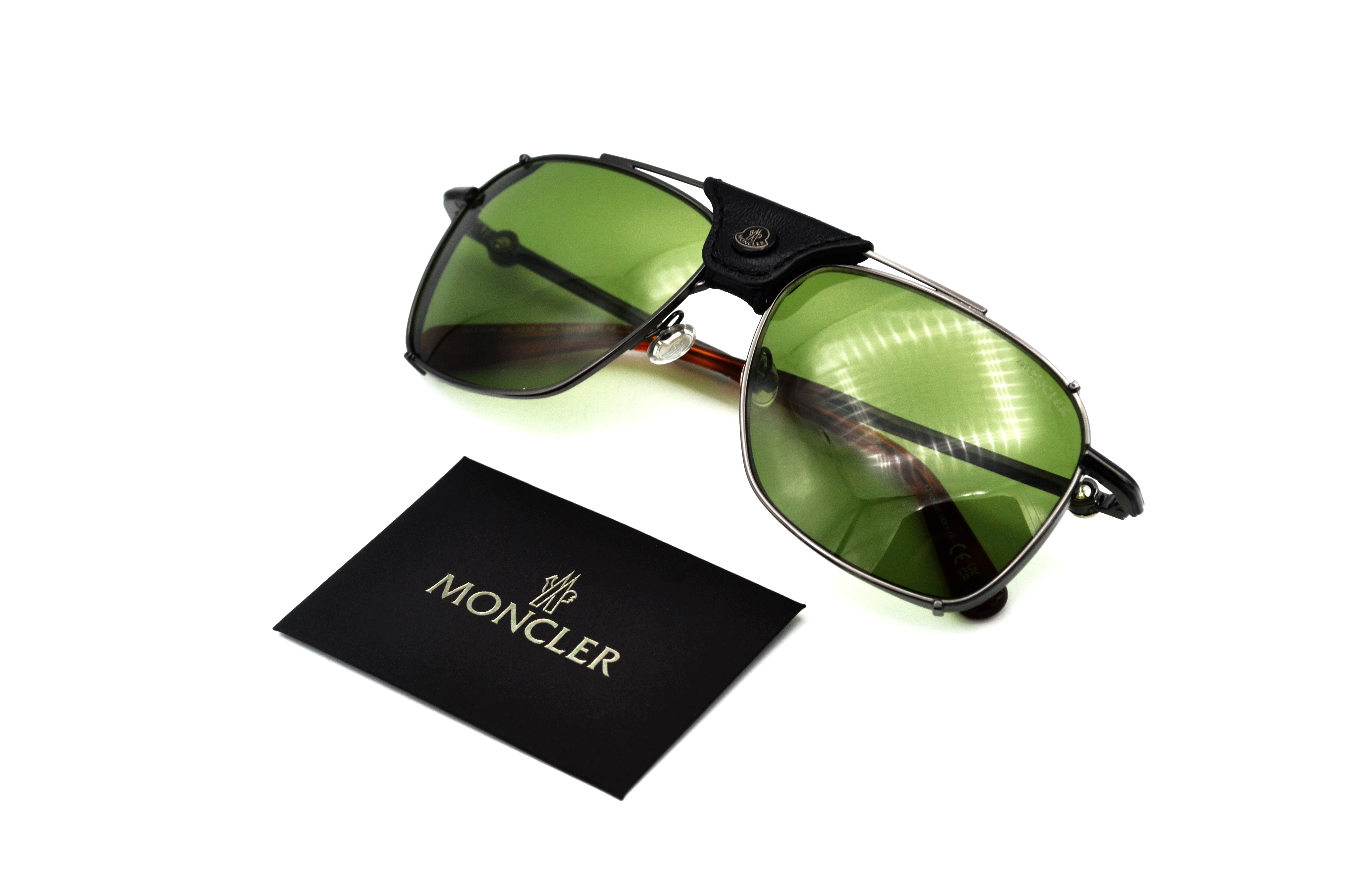 Gafas de sol Moncler Gattion ML0287 08N - Diseño rectangular de metal y cuero