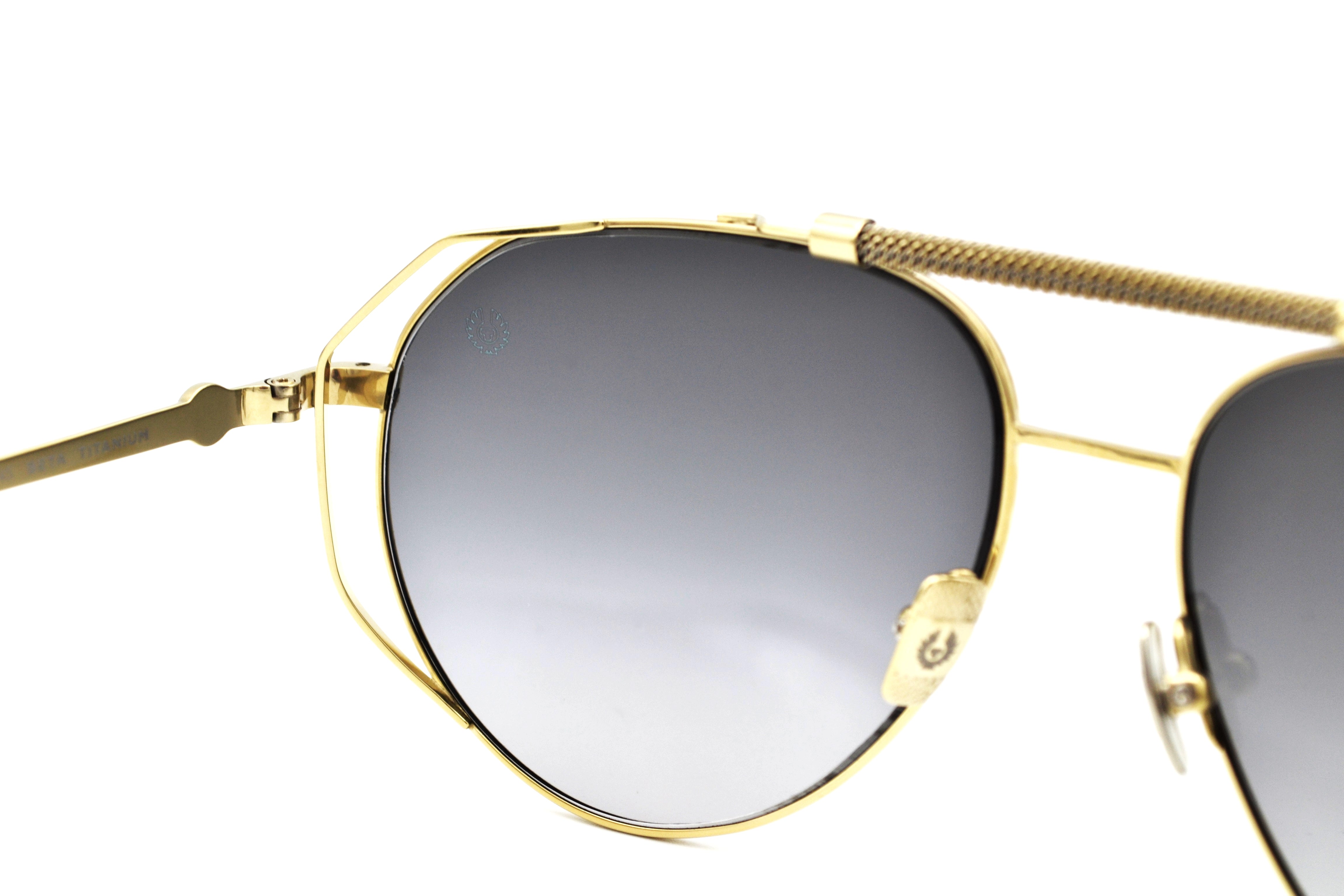 Gafas de sol Belstaff LEGEND Dorado, Diseño de aviador de metal, Fabricado en Japón