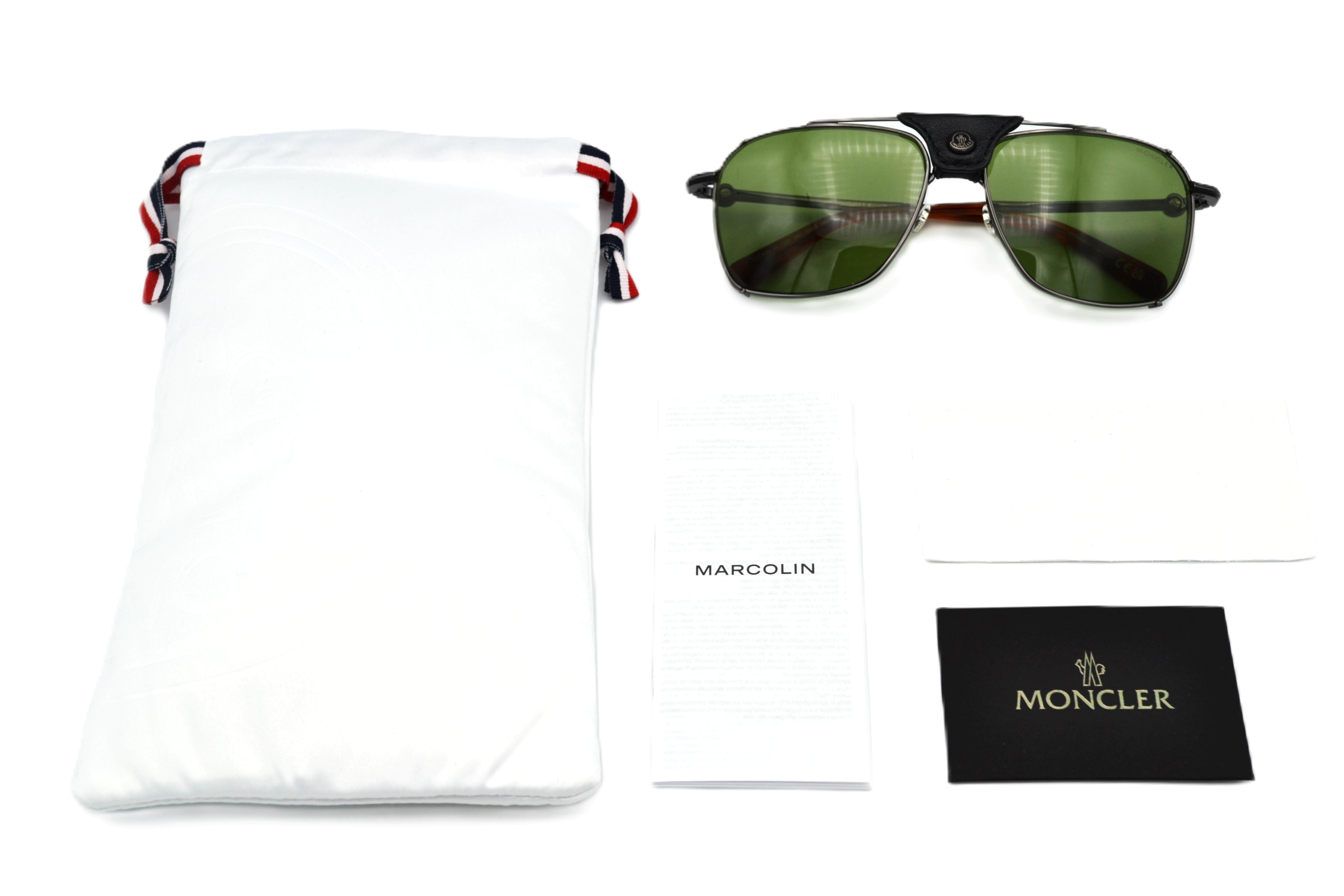 Gafas de sol Moncler Gattion ML0287 08N - Diseño rectangular de metal y cuero