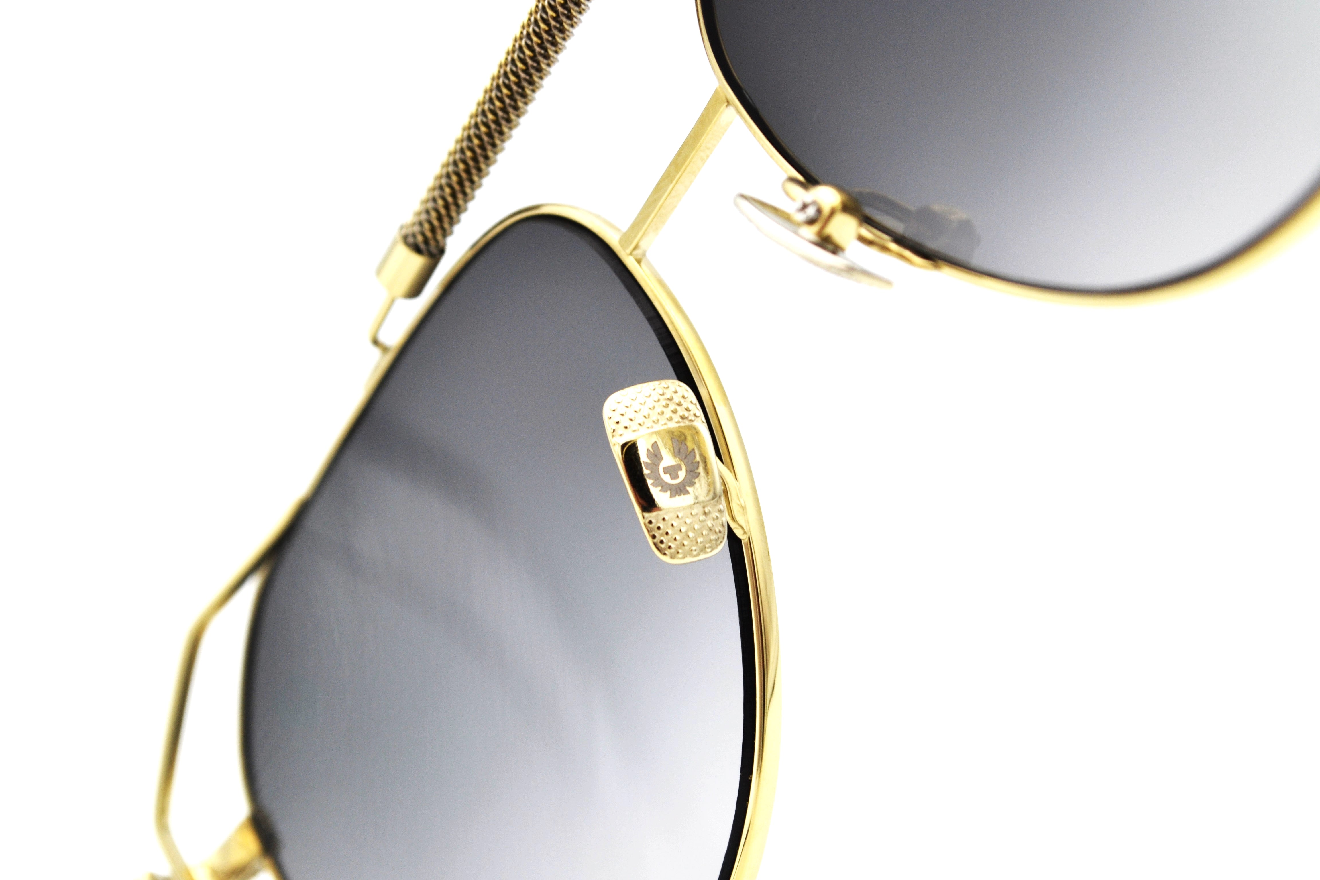 Gafas de sol Belstaff LEGEND Dorado, Diseño de aviador de metal, Fabricado en Japón